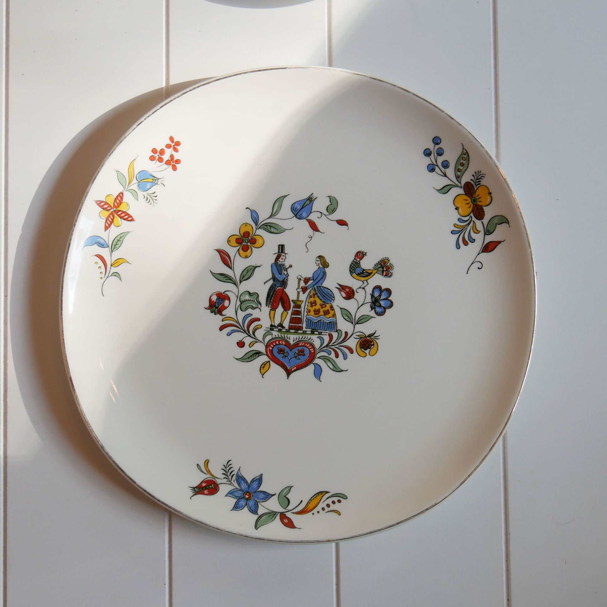Vintage Plate Gallery Wall, Vintage Green Yellow Blue Plate Gallery Wall, Folk Farmhouse Wall Decor