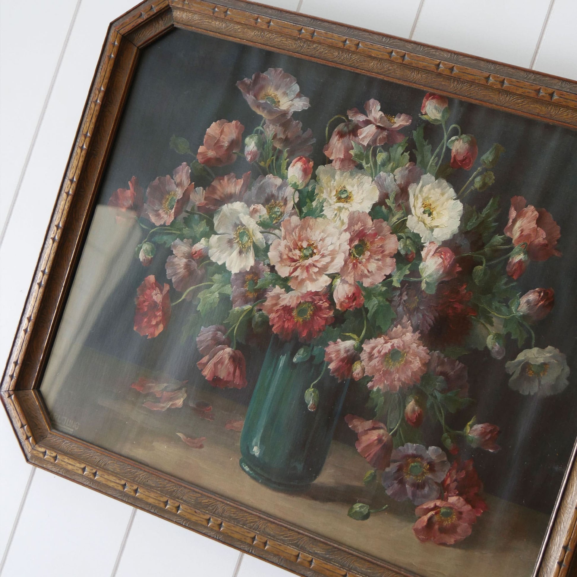 Vintage Framed Moody Floral Print, Carl Jung Spanish Poppys, Vintage Florals in Vase, Vintage Poppy Florals Print