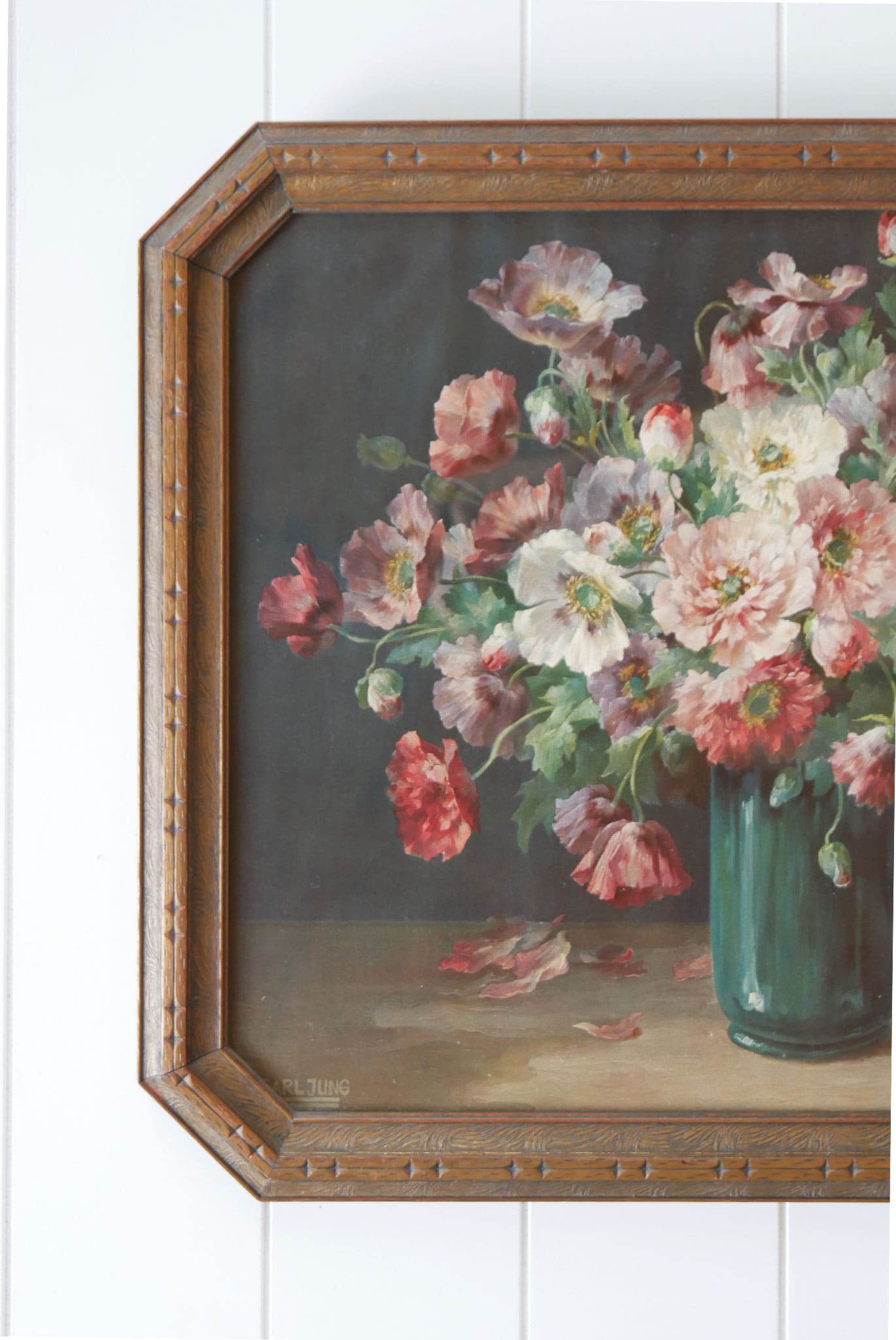 Vintage Framed Moody Floral Print, Carl Jung Spanish Poppys, Vintage Florals in Vase, Vintage Poppy Florals Print