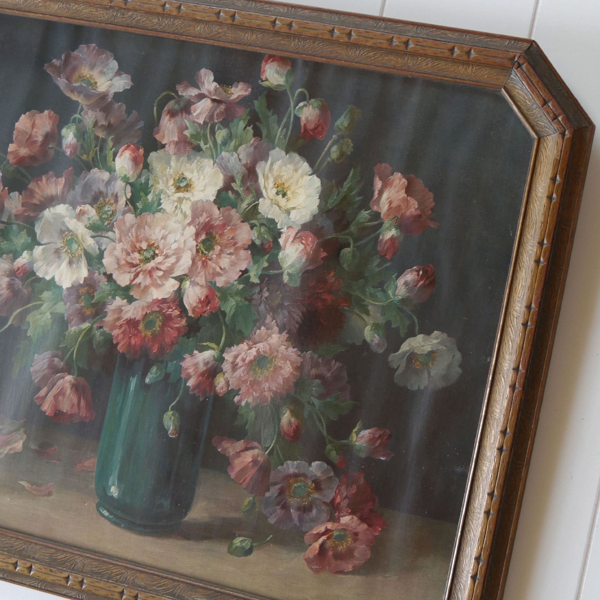 Vintage Framed Moody Floral Print, Carl Jung Spanish Poppys, Vintage Florals in Vase, Vintage Poppy Florals Print