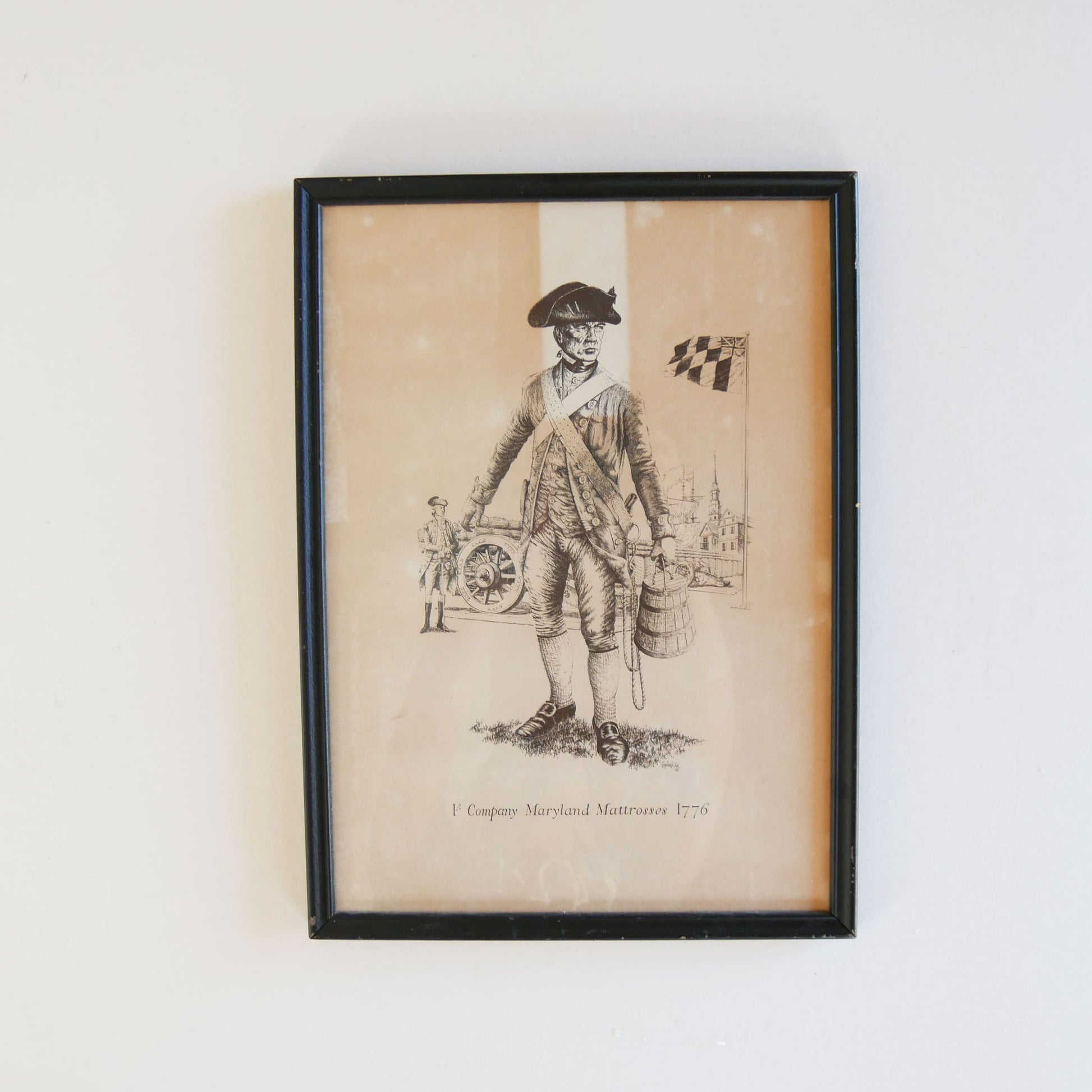 Vintage Framed 1st Company Maryland Mattrosses 1776 Solder, Framed American Revolution Solder