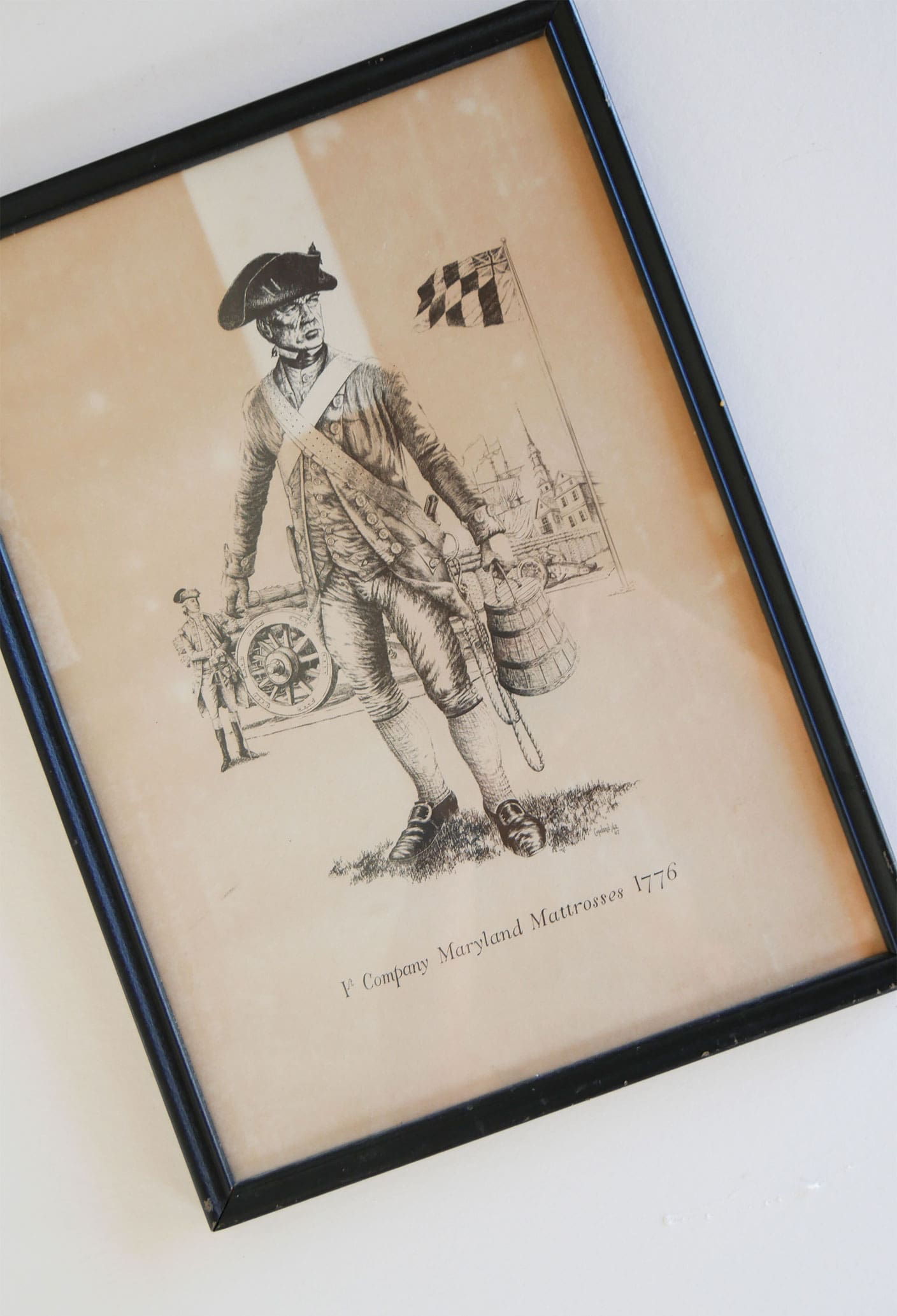 Vintage Framed 1st Company Maryland Mattrosses 1776 Solder, Framed American Revolution Solder