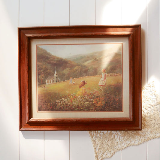 Vintage Framed Blessed are the Children Print, Through Gods Grace by Bettie Felder, Vintage Home Decor, Vintage Farmhouse Wall Decor