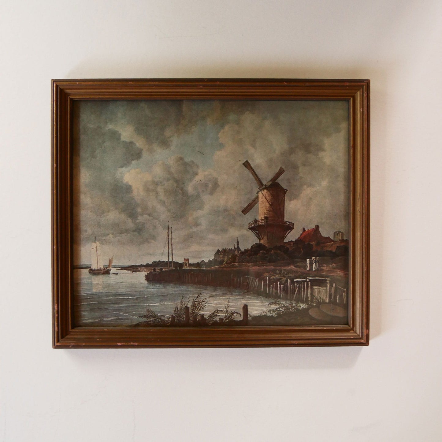 Vintage Dutch Windmill by the Coast Print
