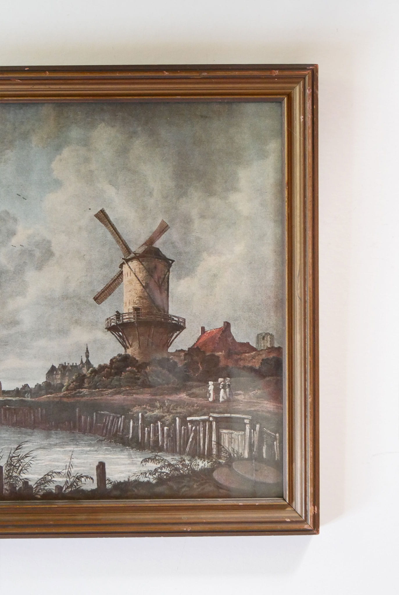 Vintage Dutch Windmill by the Coast Print