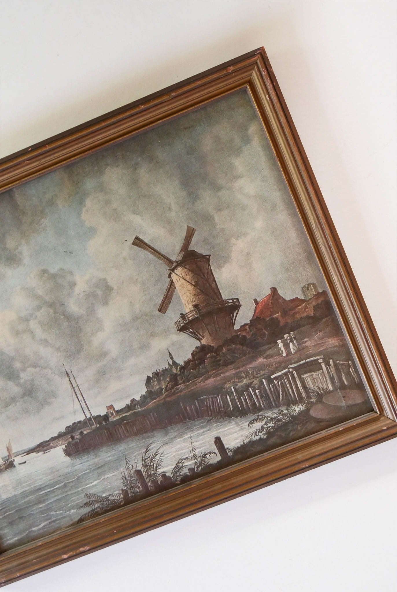 Vintage Dutch Windmill by the Coast Print