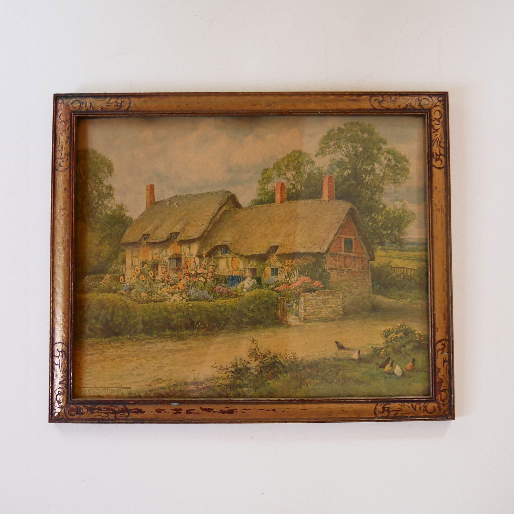 Vintage Framed English Cottage Landscape Print, Vintage Cottage Wall Decor, Vintage COttagecore Wall Art, Vintage Cottage Wall Art, Vintage Cottage Wall Print, Vintage Cottage Print, Vintage Framed English Cottage print