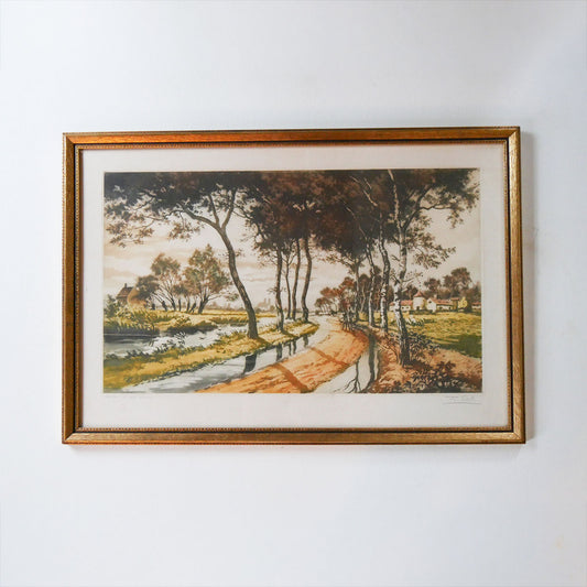 Framed Eurpoean Canal Signed Print, Francis Roth, Cottagecore Print, Framed European Country Print