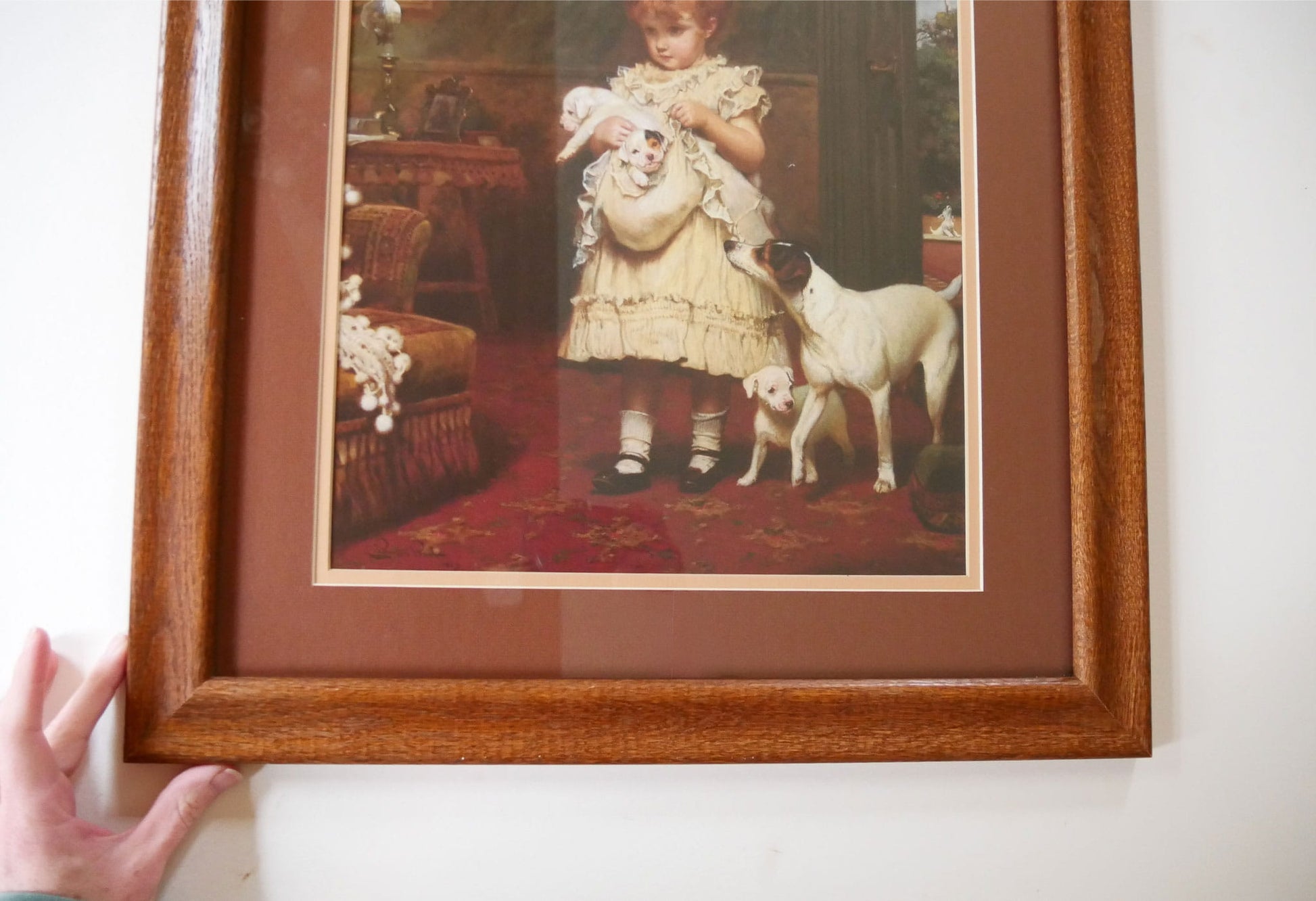 Vintage Framed Girl with Dogs Print, 22inx18in, Vintage Print, Vintage Framed Dog Print, Vintage Framed Dog Artwork, Vintage Dog Print, Vintage Dog Wall Decor