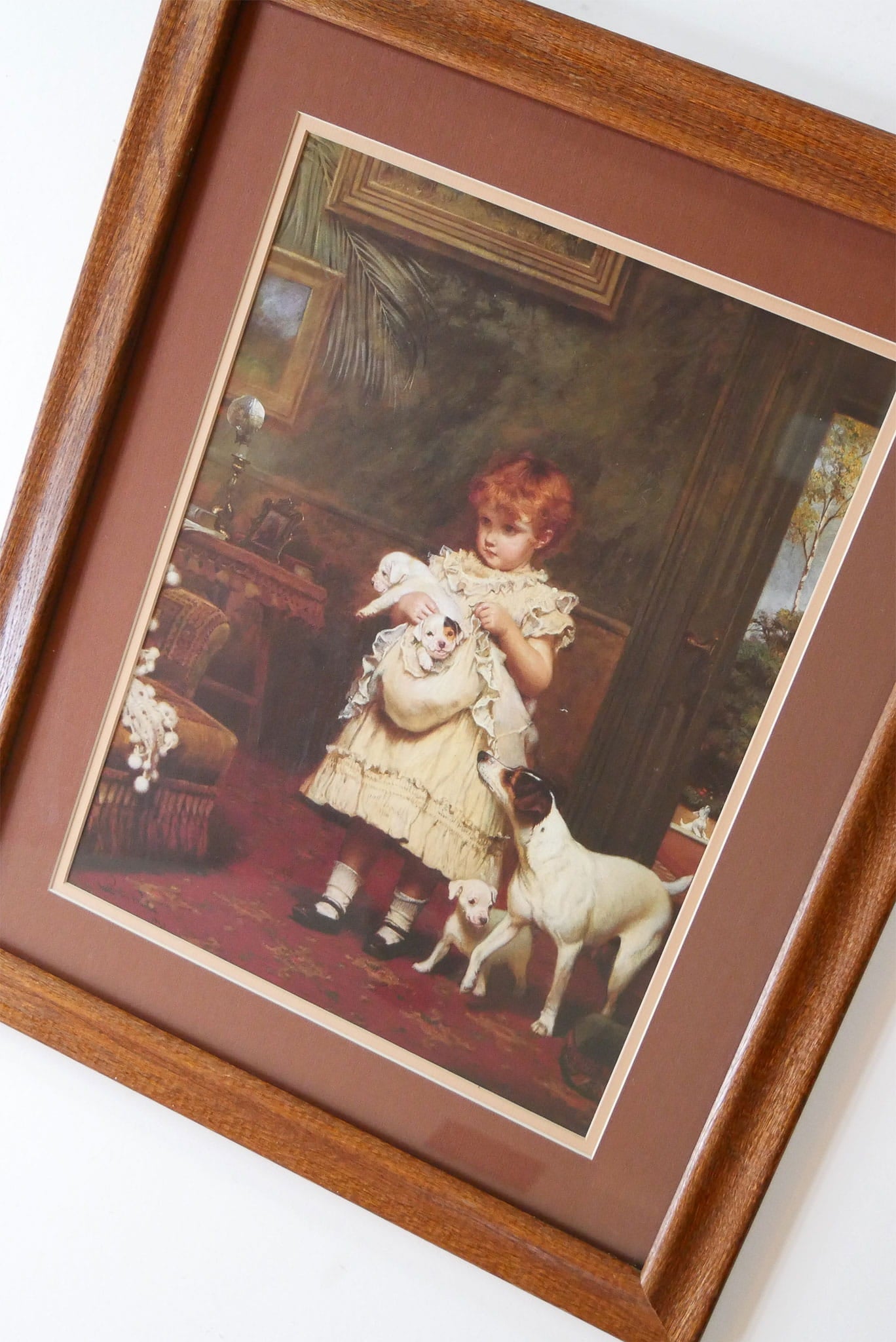 Vintage Framed Girl with Dogs Print, 22inx18in, Vintage Print, Vintage Framed Dog Print, Vintage Framed Dog Artwork, Vintage Dog Print, Vintage Dog Wall Decor