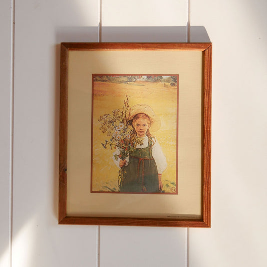 Vintage Framed Lithograph, Flowers in the Meadow by Carl Larsson, Vintage Home Decor