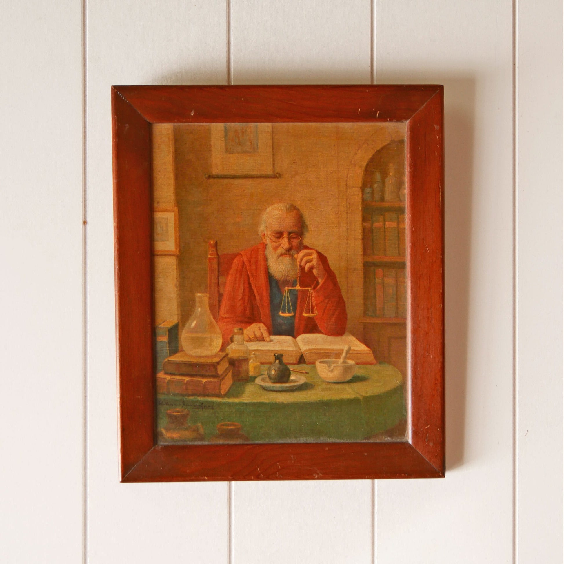 Vintage Medicine Man Frame Lithograph, Vintage Framed Lithograph, Vintage Medicine Man Artwork, Vintage Nautical Artwork, Vintage Old Man Artwork, Vintage Apothecary Artwork