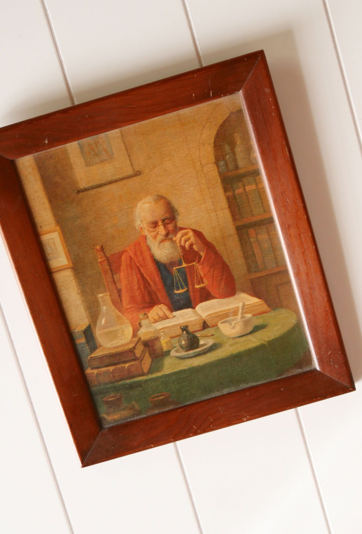 Vintage Medicine Man Frame Lithograph, Vintage Framed Lithograph, Vintage Medicine Man Artwork, Vintage Nautical Artwork, Vintage Old Man Artwork, Vintage Apothecary Artwork