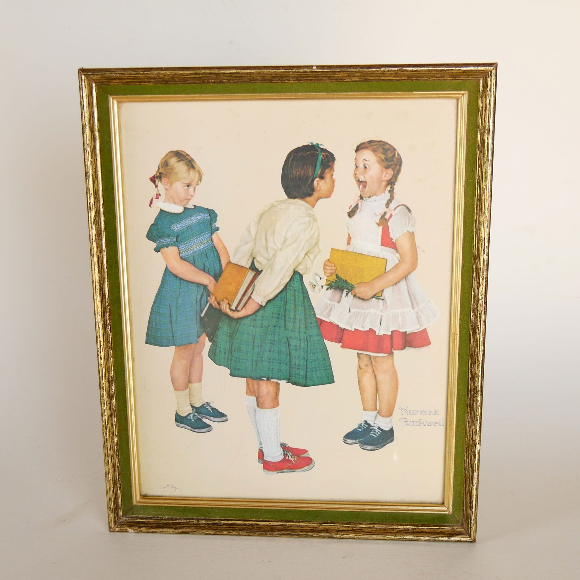 1950s Framed Norman Rockwell "Missing Tooth" Print, Vintage Norman Rockwell Kids Print, VIntage Framed Norman Rockwell Print, Vintage Retro Kids Print, Vintage Retro Artwork, Vintage Missing Tooth Print