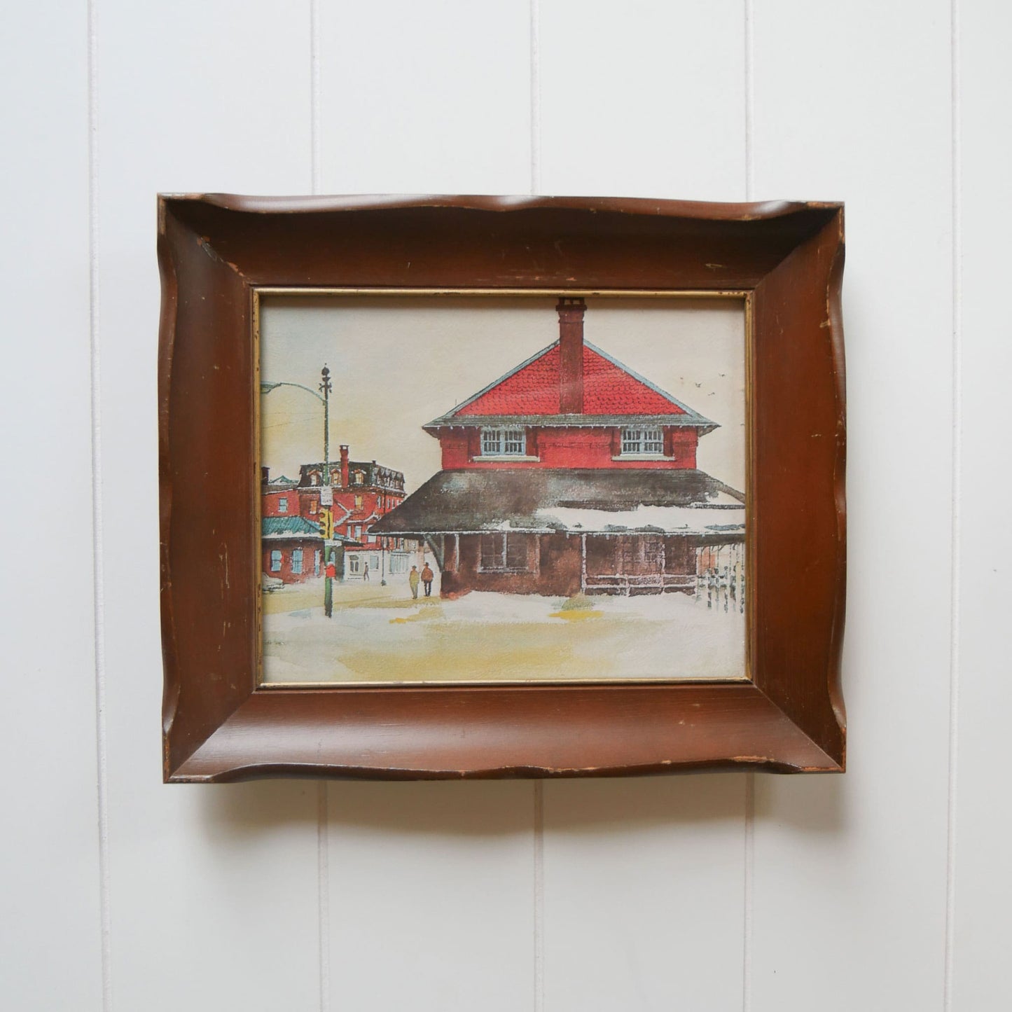 Vintage Framed Ranulph Bye Glass Railroad Station Reproduction, Vintage Railroad Station Artwork