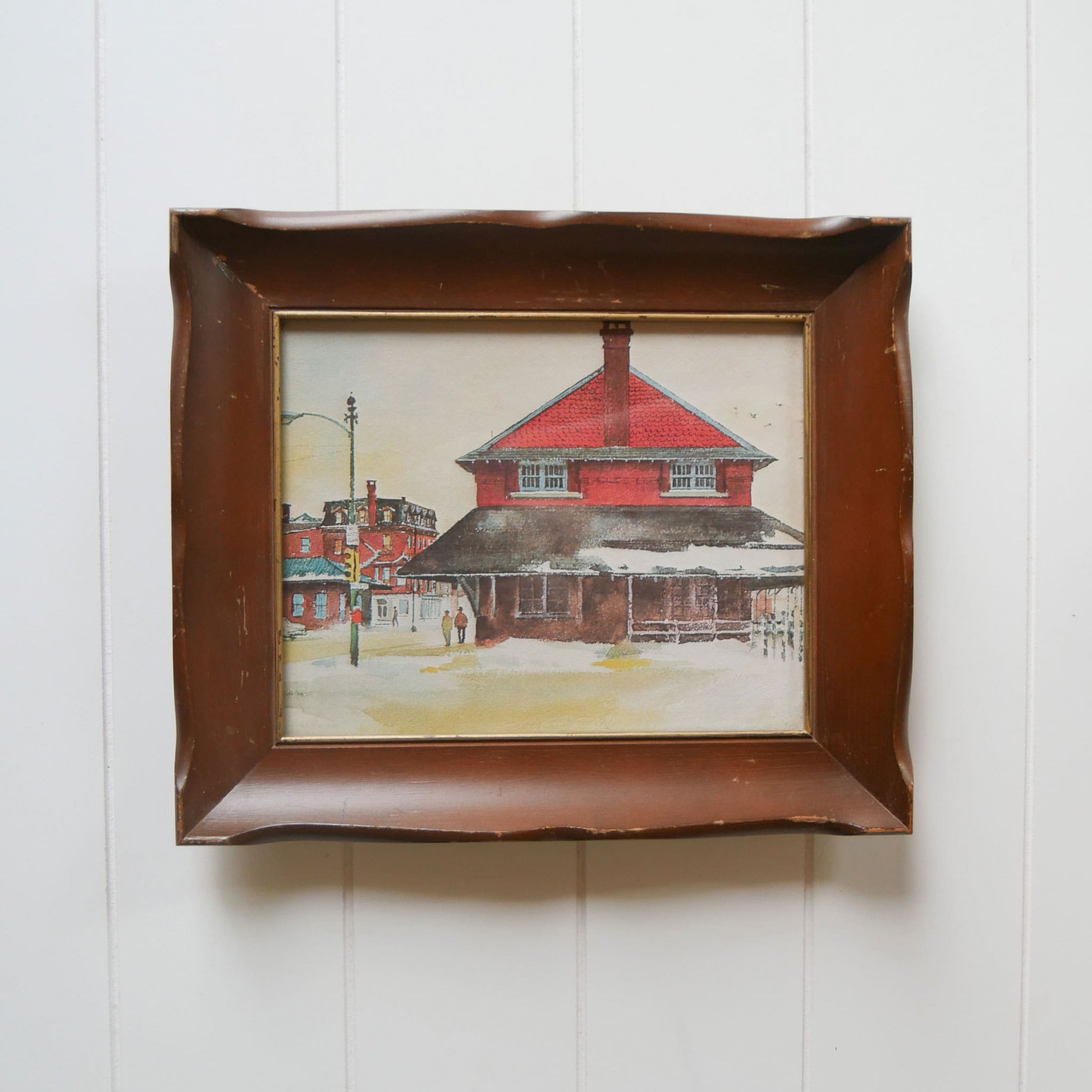 Vintage Framed Ranulph Bye Glass Railroad Station Reproduction, Vintage Railroad Station Artwork