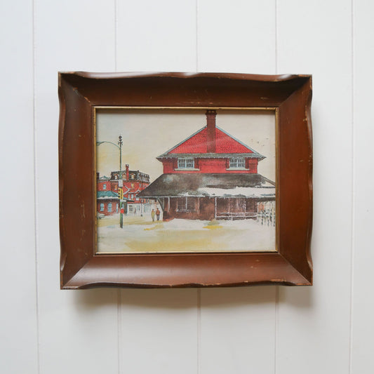 Vintage Framed Ranulph Bye Glass Railroad Station Reproduction, Vintage Railroad Station Artwork