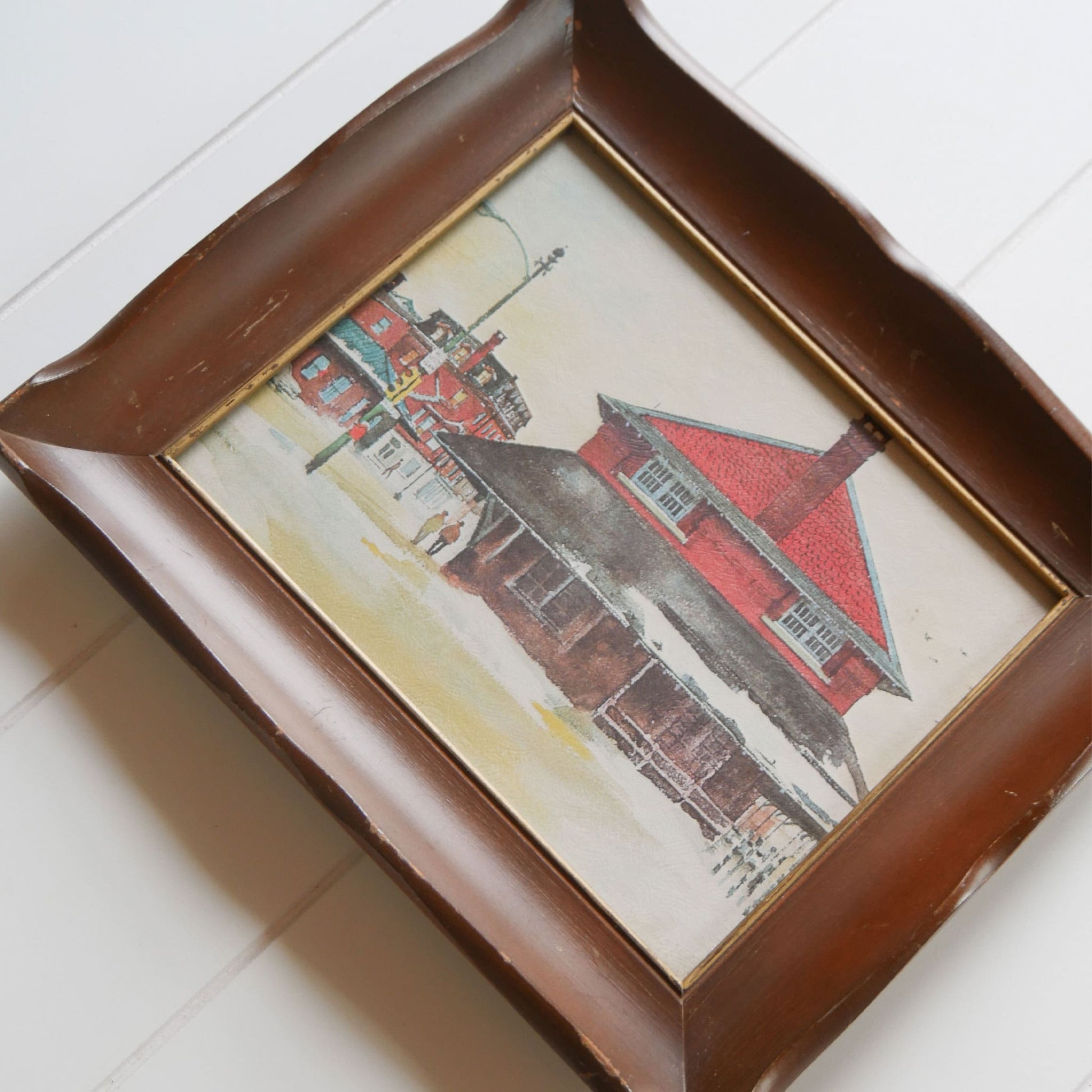 Vintage Framed Ranulph Bye Glass Railroad Station Reproduction, Vintage Railroad Station Artwork