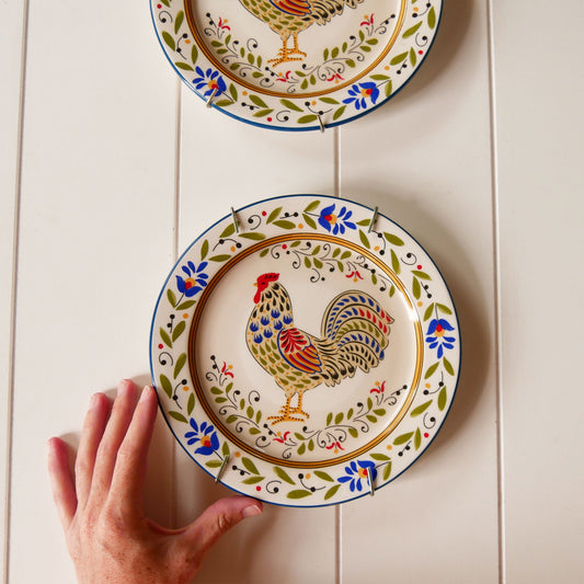 Vintage Decorative Rooster Plate with Hanger, French Coutry Decorative Plates, Vintage French Country Kitchen Decor, Vintage French Country Rooster Decor, Folk Rooster Plate, Vintage Folk Rooster Plate, Farmhouse Rooster Plate, Vintage Farmhouse Plate Wall