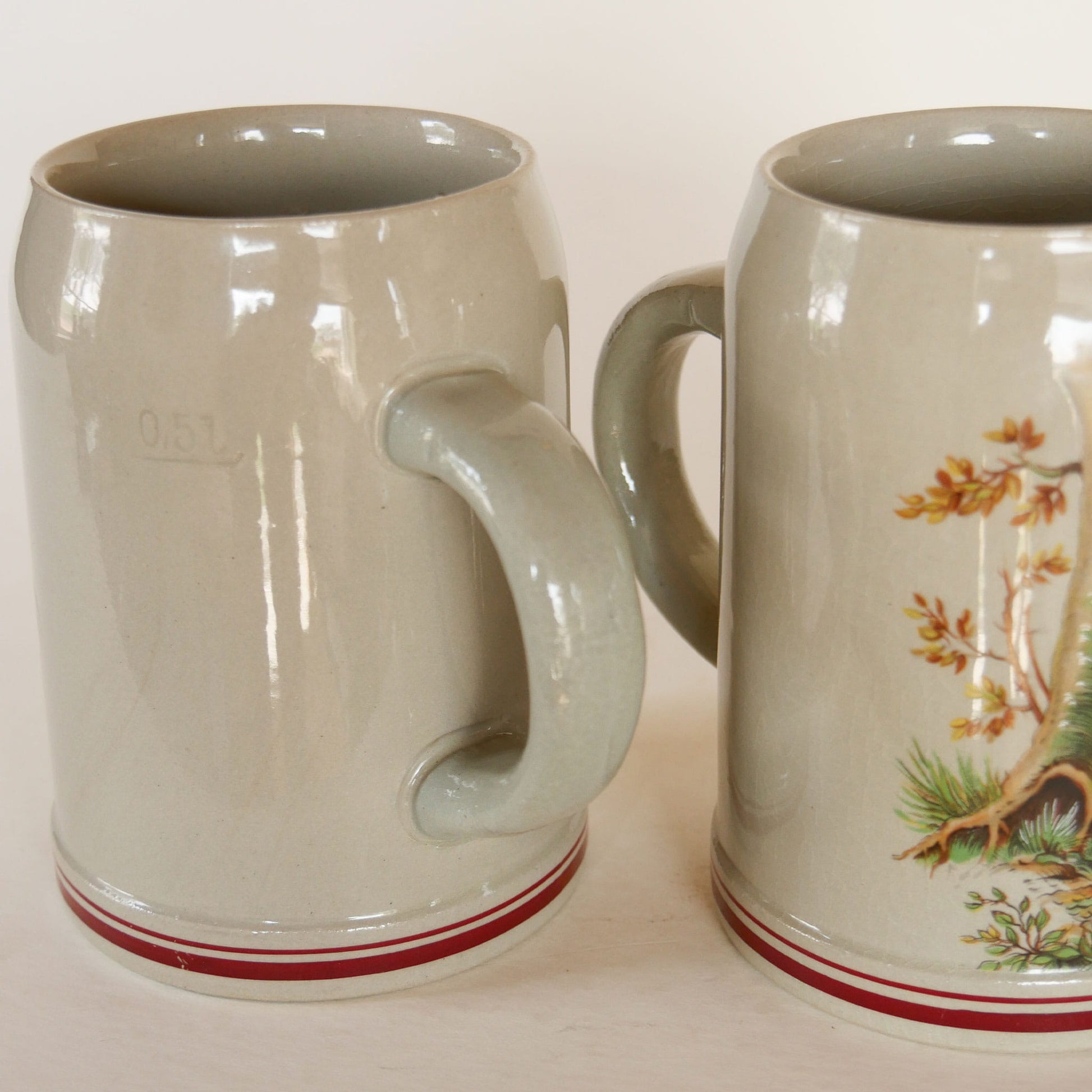 Vintage German Stoneware Beer, Vintage Woodland Stoneware, Vintage Turkey Mug, Vintage Hog Mug, Vintage Beer Mugs,  Vintage Stoneware Mugs