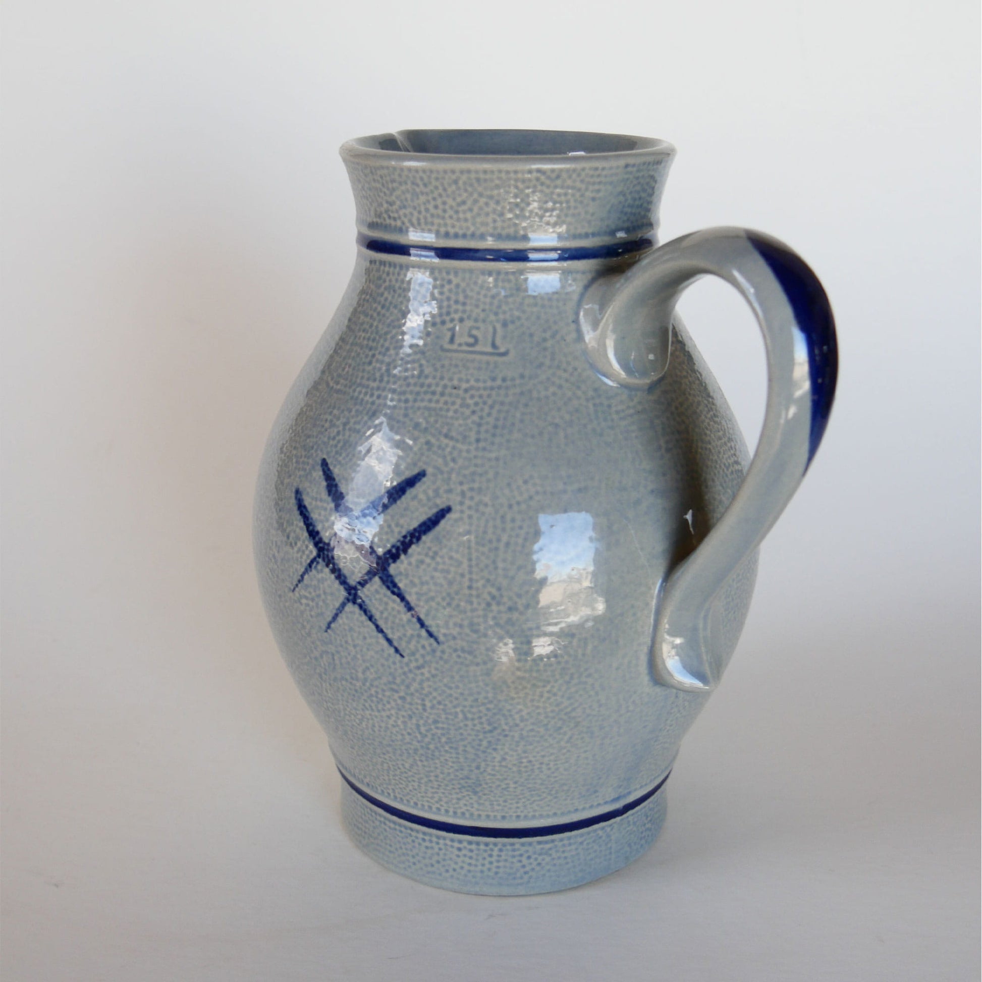 Vintage German Salt Glazed Stoneware Pitcher, Gerzit Staffel, German Stoneware, Blue German Stoneware, Vintage Stoneware Pitcher