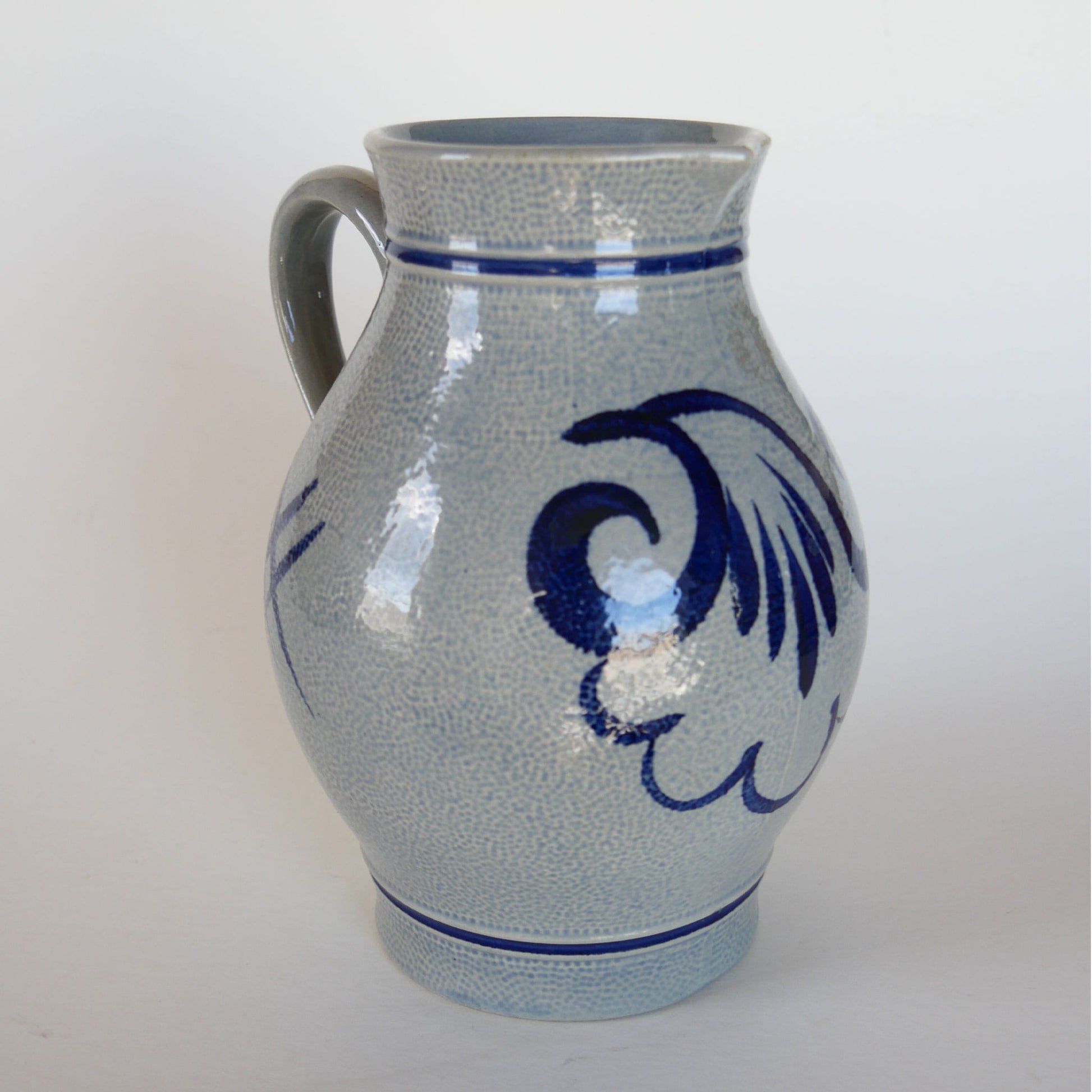 Vintage German Salt Glazed Stoneware Pitcher, Gerzit Staffel, German Stoneware, Blue German Stoneware, Vintage Stoneware Pitcher