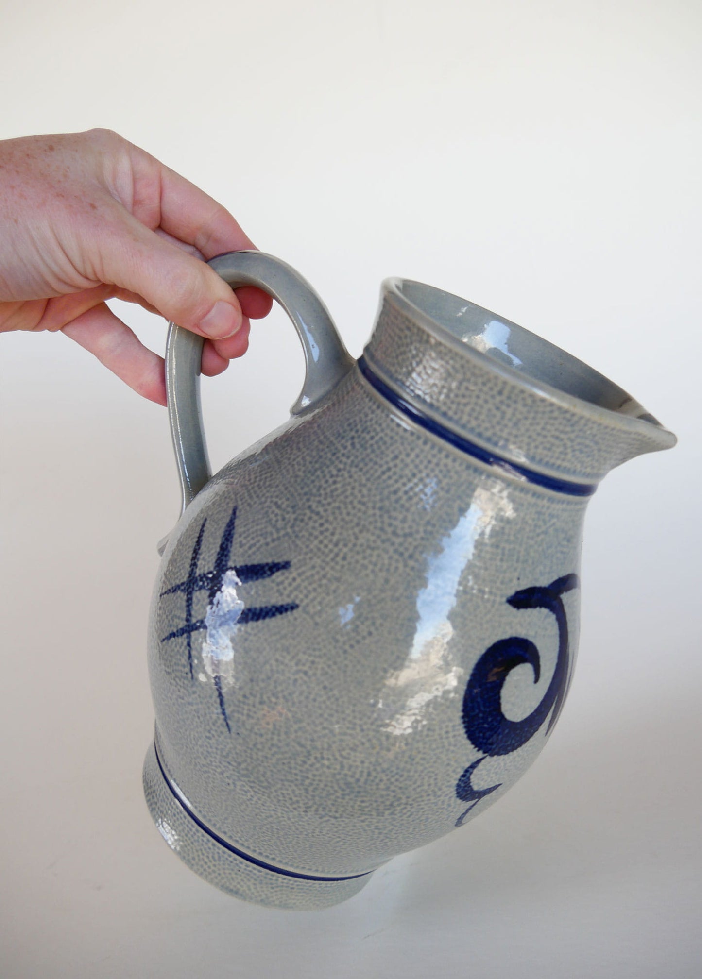 Vintage German Salt Glazed Stoneware Pitcher, Gerzit Staffel, German Stoneware, Blue German Stoneware, Vintage Stoneware Pitcher