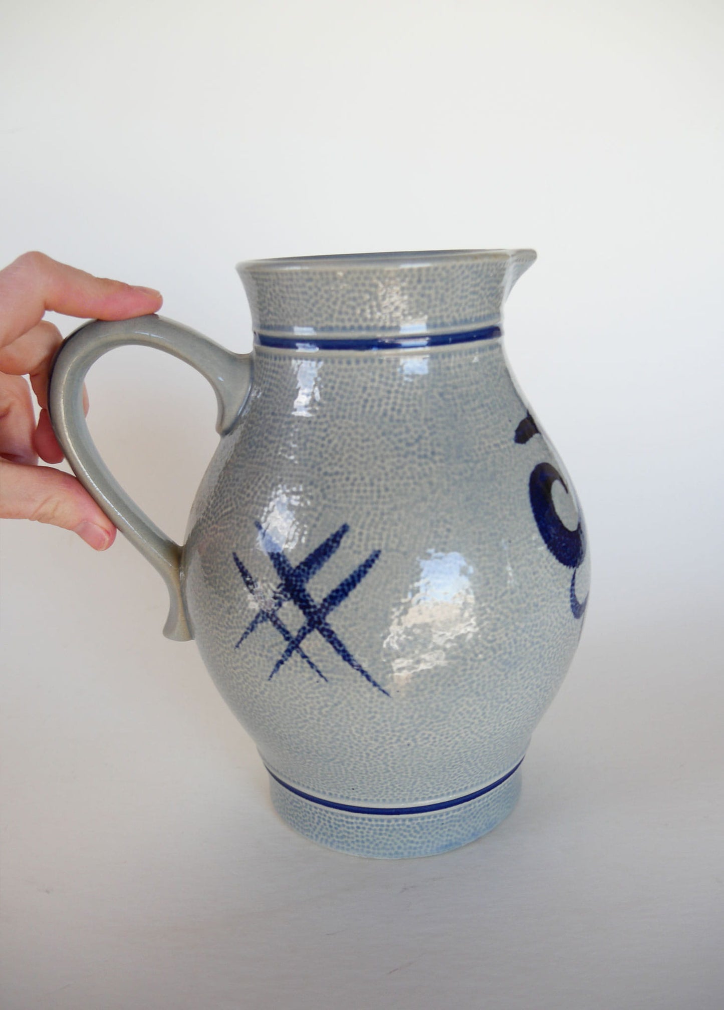 Vintage German Salt Glazed Stoneware Pitcher, Gerzit Staffel, German Stoneware, Blue German Stoneware, Vintage Stoneware Pitcher