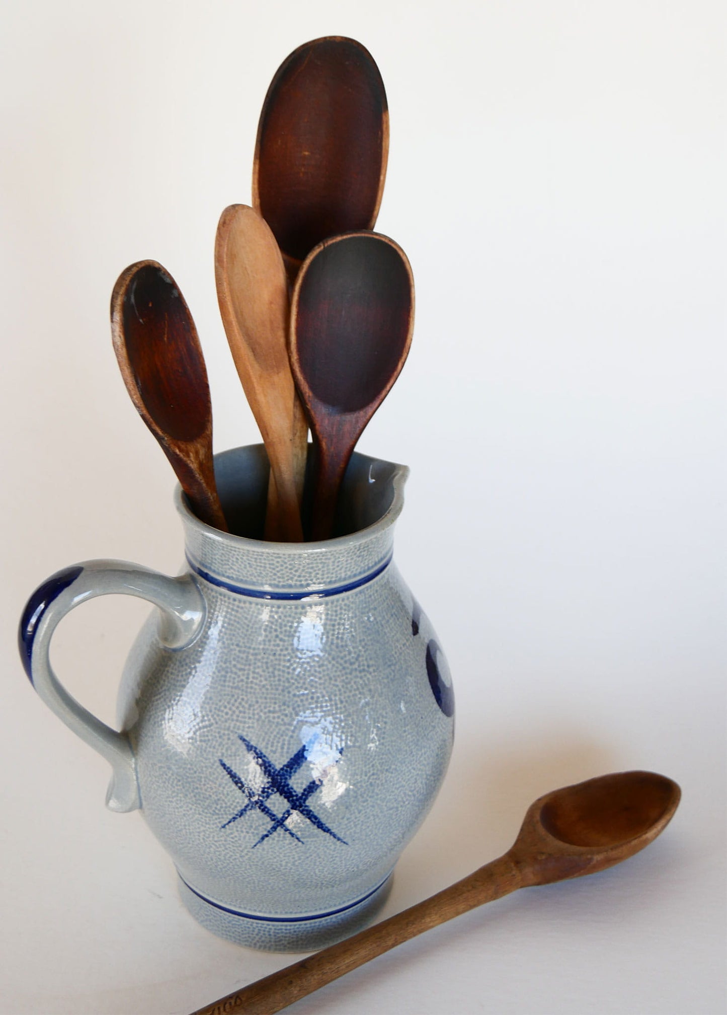 Vintage German Salt Glazed Stoneware Pitcher, Gerzit Staffel, German Stoneware, Blue German Stoneware, Vintage Stoneware Pitcher