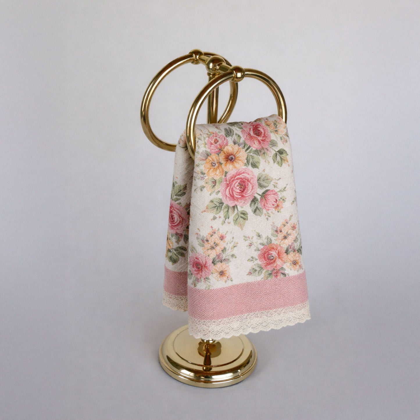 Vintage Gold Freestanding Hand Towel Stand, Gold Hand Towel Rack, Vintage Cottage Bathroom Decor, Vitnage GOld Towel Rack, Vintage Cottagecore Bathroom Decor, Cottage Bathroom Decor, Vintage Gold Towel Rack
