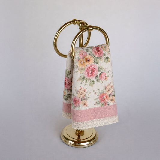 Vintage Gold Freestanding Hand Towel Stand, Gold Hand Towel Rack, Vintage Cottage Bathroom Decor, Vitnage GOld Towel Rack, Vintage Cottagecore Bathroom Decor, Cottage Bathroom Decor, Vintage Gold Towel Rack