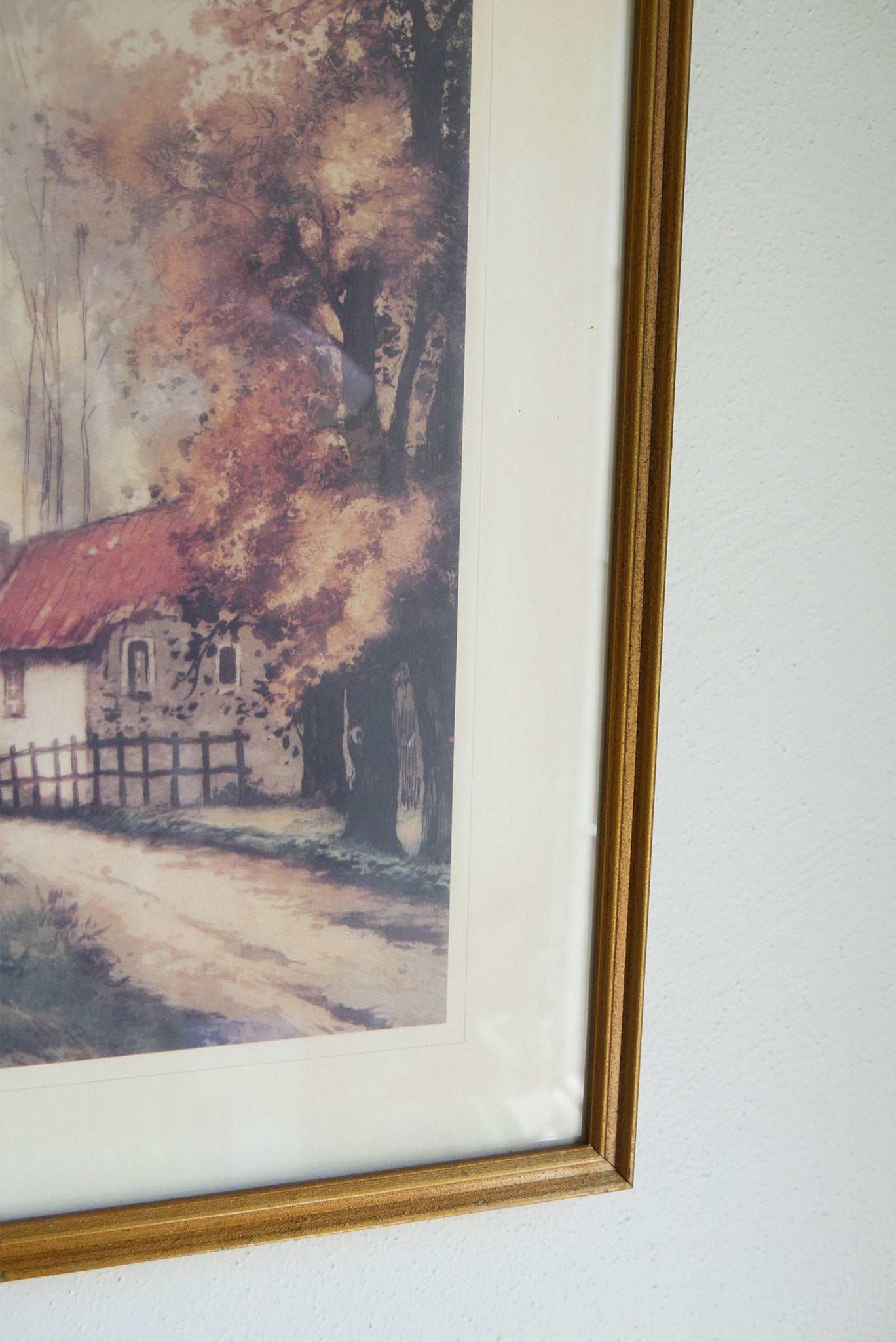 1970s 'Village Canal' Framed Print, Donald Art Co., Gold Framed Cottage in the Woods Vintage Cottagecore Artwork Vintage Cottage Decor, Vintage farmhouse Decor Cottage Wall Decor