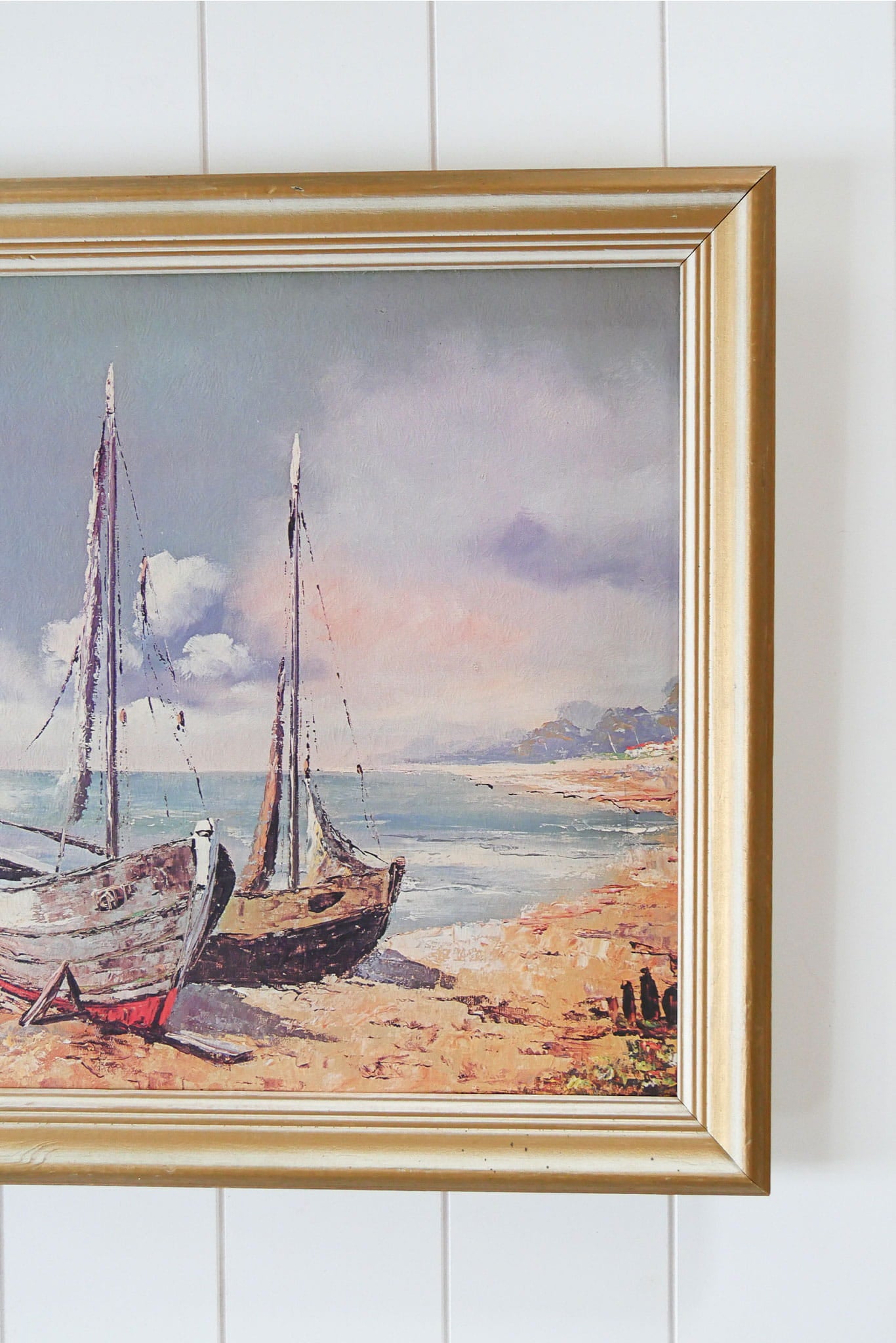 Vintage Gold Framed Sailboat Lithograph, Nautical Artwork, Vintage Sailboat Lithograph, Vintage Sailing Lithograph, Vintage Boat Art, Vintage Nautical Wall Decor