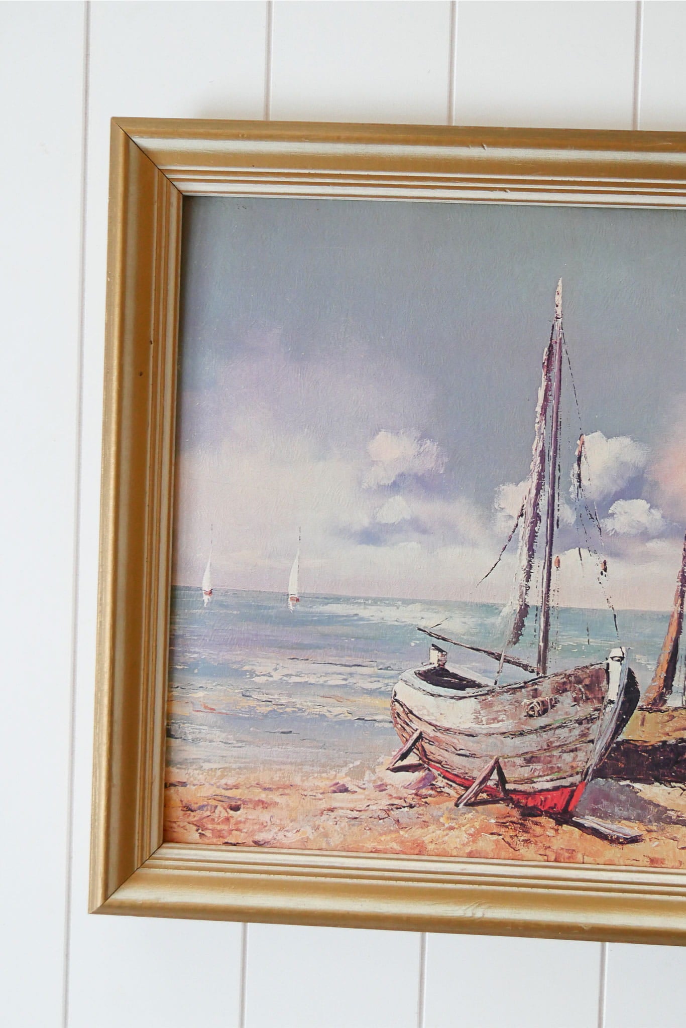 Vintage Gold Framed Sailboat Lithograph, Nautical Artwork, Vintage Sailboat Lithograph, Vintage Sailing Lithograph, Vintage Boat Art, Vintage Nautical Wall Decor
