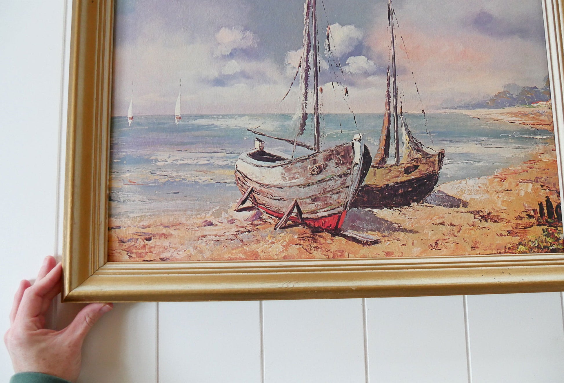 Vintage Gold Framed Sailboat Lithograph, Nautical Artwork, Vintage Sailboat Lithograph, Vintage Sailing Lithograph, Vintage Boat Art, Vintage Nautical Wall Decor