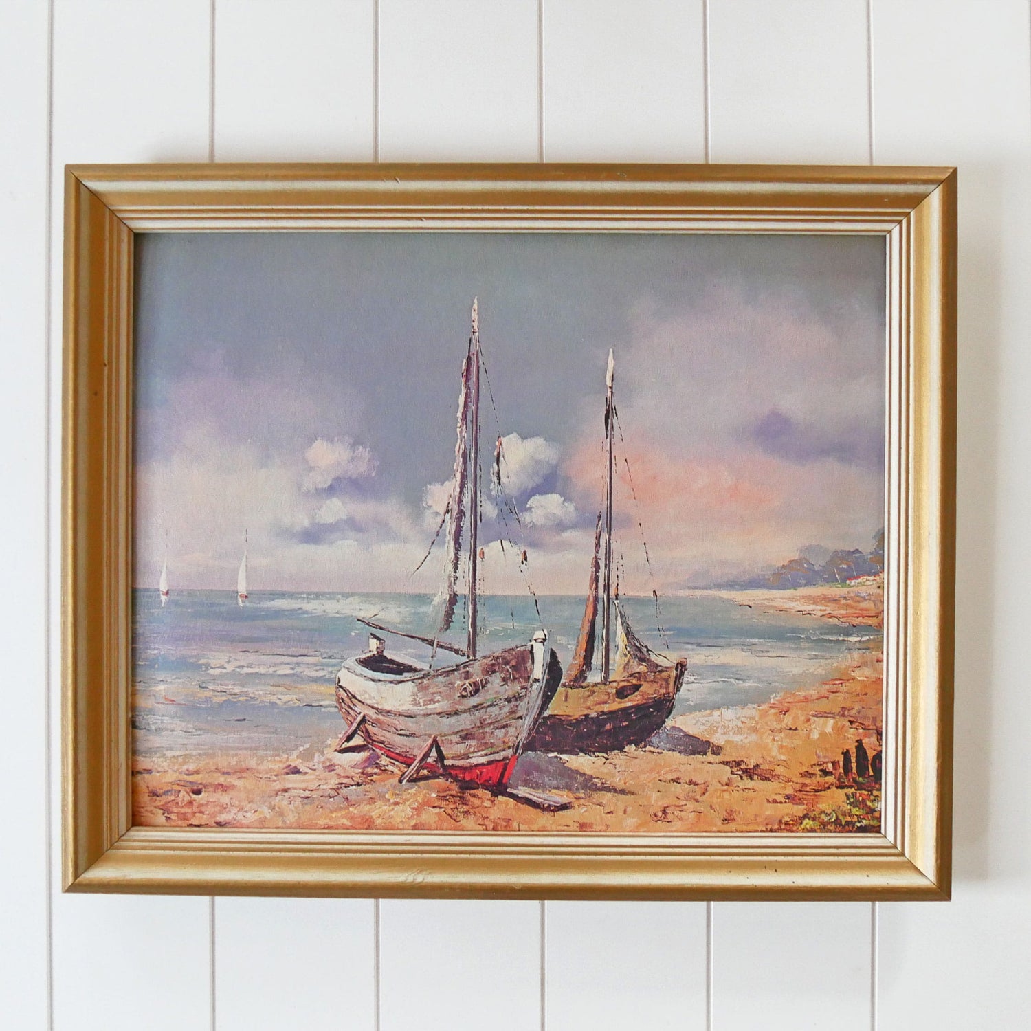 Vintage Gold Framed Sailboat Lithograph, Nautical Artwork, Vintage Sailboat Lithograph, Vintage Sailing Lithograph, Vintage Boat Art, Vintage Nautical Wall Decor
