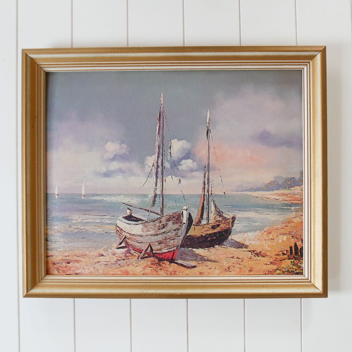 Vintage Gold Framed Sailboat Lithograph, Nautical Artwork, Vintage Sailboat Lithograph, Vintage Sailing Lithograph, Vintage Boat Art, Vintage Nautical Wall Decor