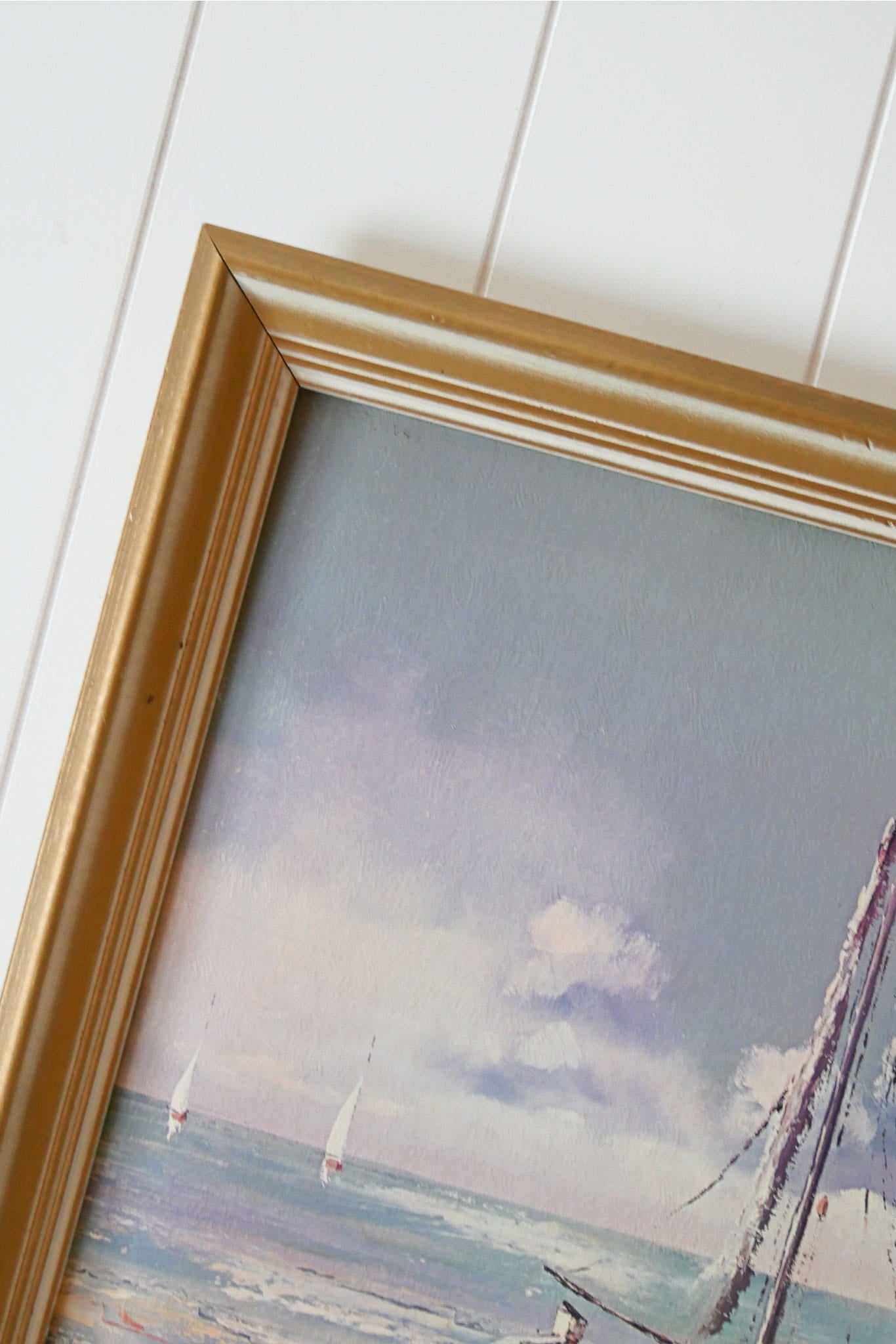 Vintage Gold Framed Sailboat Lithograph, Nautical Artwork, Vintage Sailboat Lithograph, Vintage Sailing Lithograph, Vintage Boat Art, Vintage Nautical Wall Decor