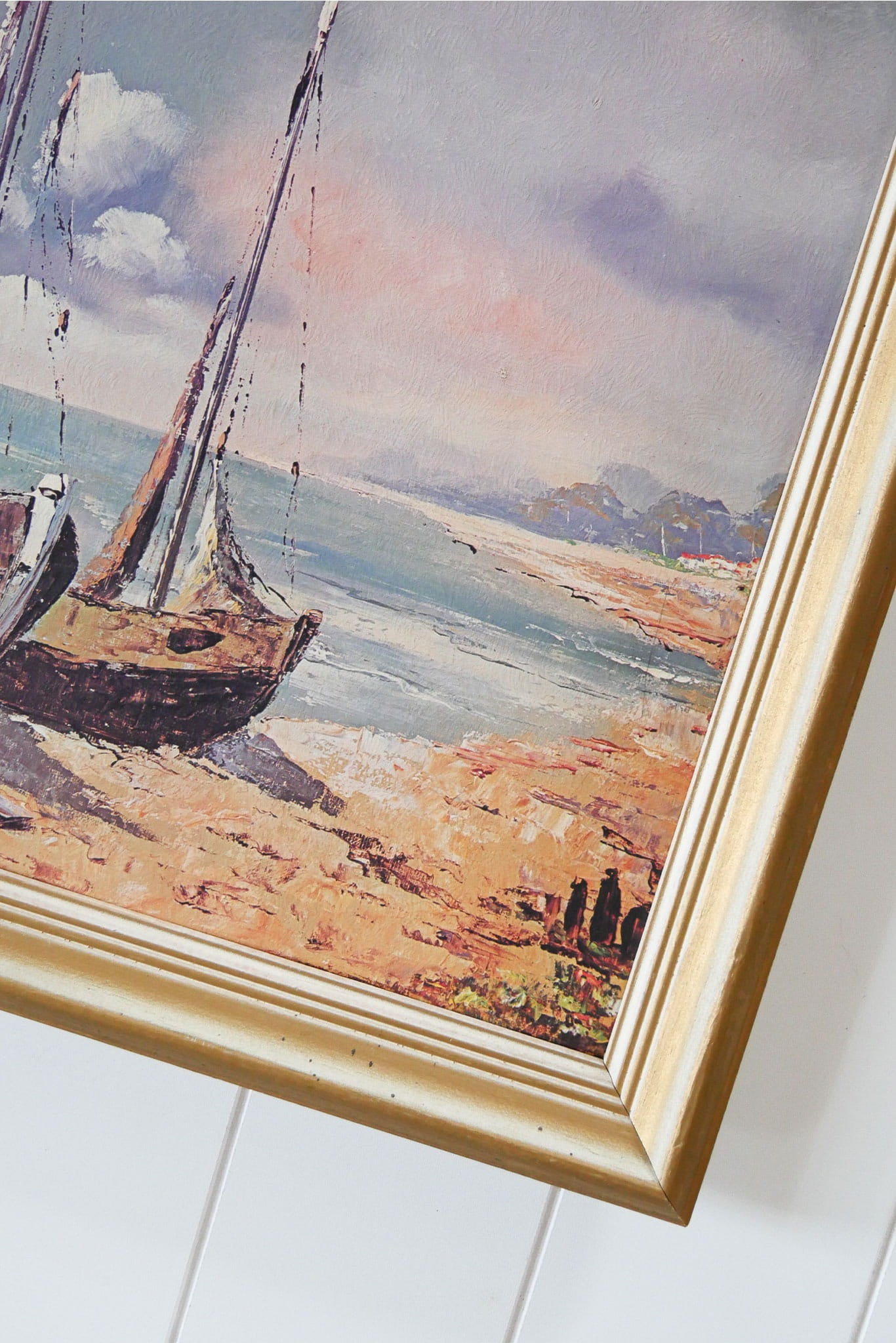 Vintage Gold Framed Sailboat Lithograph, Nautical Artwork, Vintage Sailboat Lithograph, Vintage Sailing Lithograph, Vintage Boat Art, Vintage Nautical Wall Decor