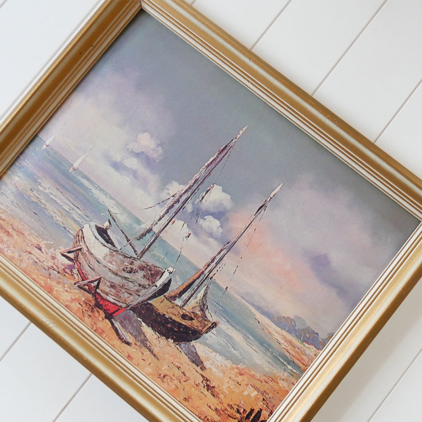 Vintage Gold Framed Sailboat Lithograph, Nautical Artwork, Vintage Sailboat Lithograph, Vintage Sailing Lithograph, Vintage Boat Art, Vintage Nautical Wall Decor