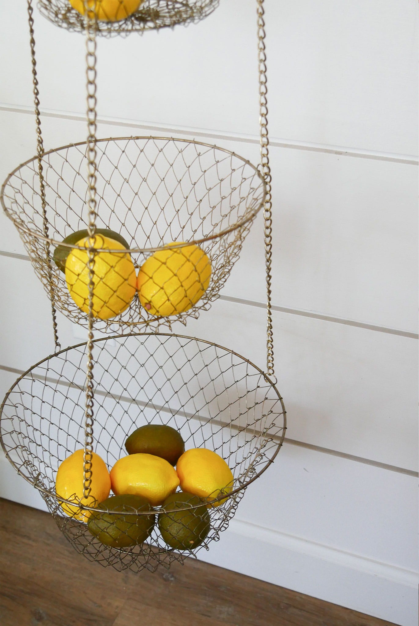 Vintage Silver Wire 3-Tier Hanging Basket, Farmhouse Fruit Basket, Hanging Wire Fruit Basket, Vintage Hanging Wire Basket, 3 shelf basket, Vintage wire 3 tier baskets