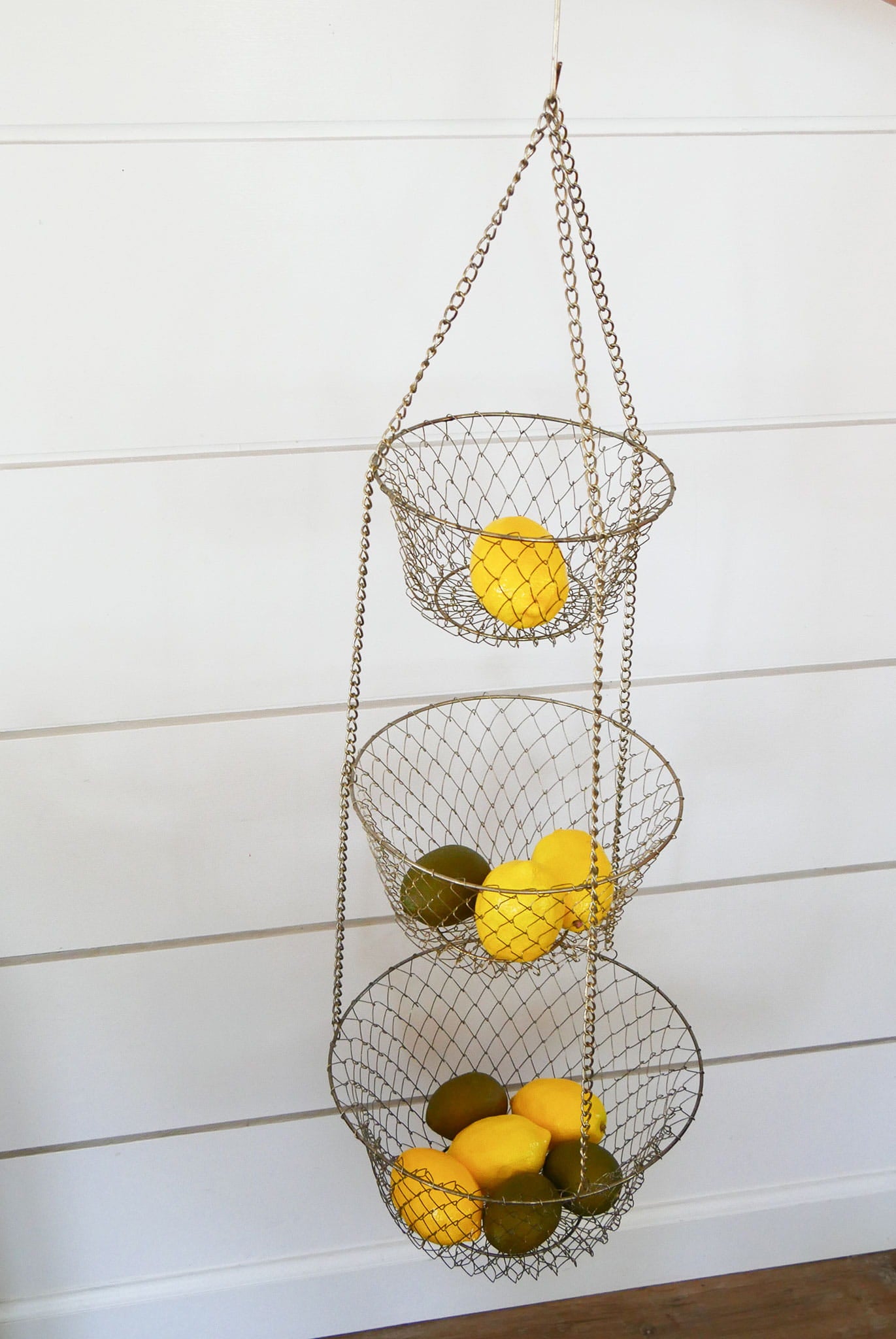 Vintage Silver Wire 3-Tier Hanging Basket, Farmhouse Fruit Basket, Hanging Wire Fruit Basket, Vintage Hanging Wire Basket, 3 shelf basket, Vintage wire 3 tier baskets