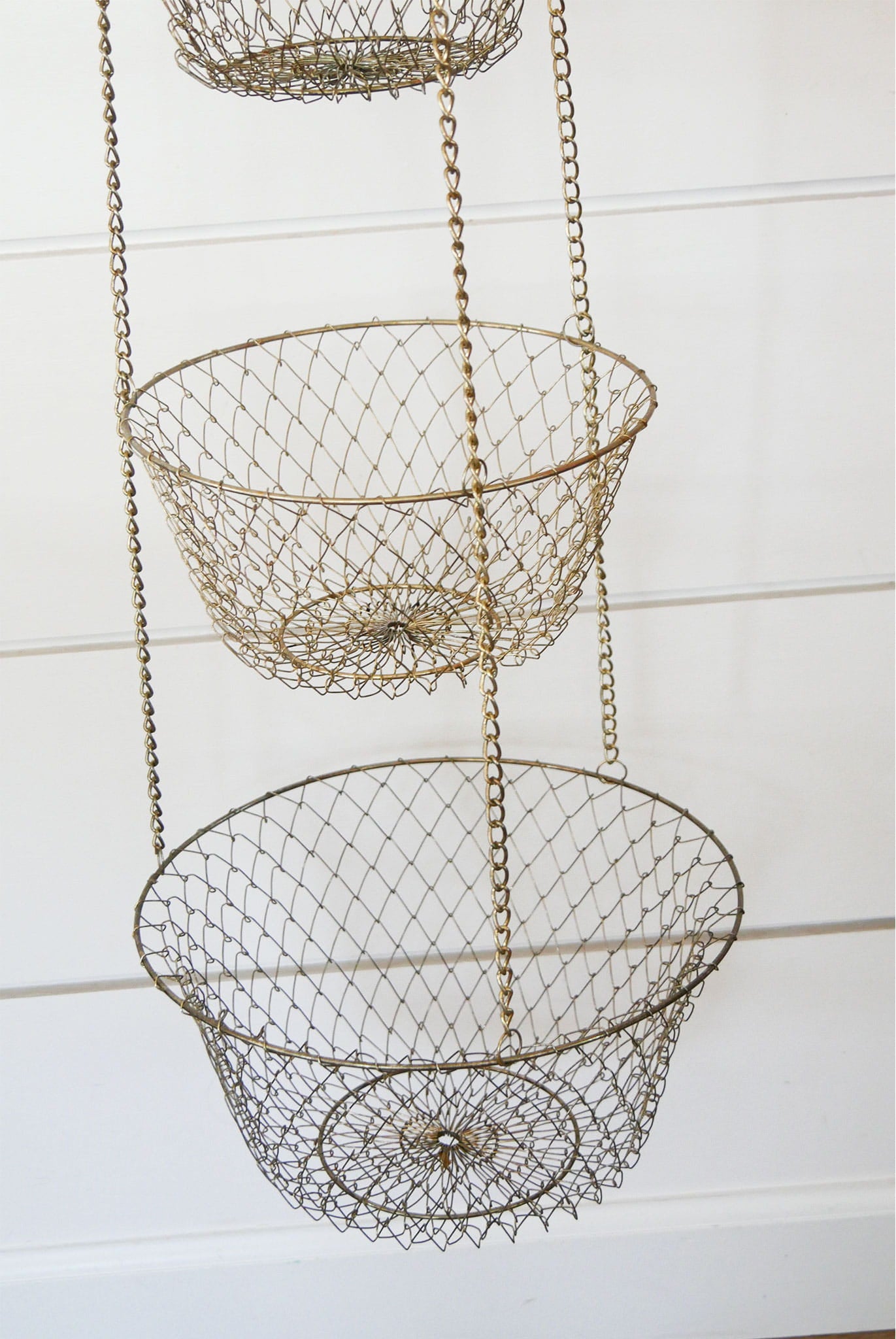 Vintage Silver Wire 3-Tier Hanging Basket, Farmhouse Fruit Basket, Hanging Wire Fruit Basket, Vintage Hanging Wire Basket, 3 shelf basket, Vintage wire 3 tier baskets