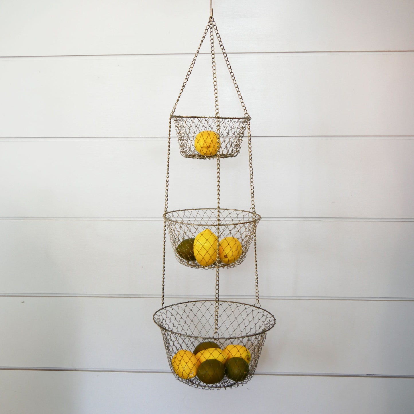 Vintage Silver Wire 3-Tier Hanging Basket, Farmhouse Fruit Basket, Hanging Wire Fruit Basket, Vintage Hanging Wire Basket, 3 shelf basket, Vintage wire 3 tier baskets