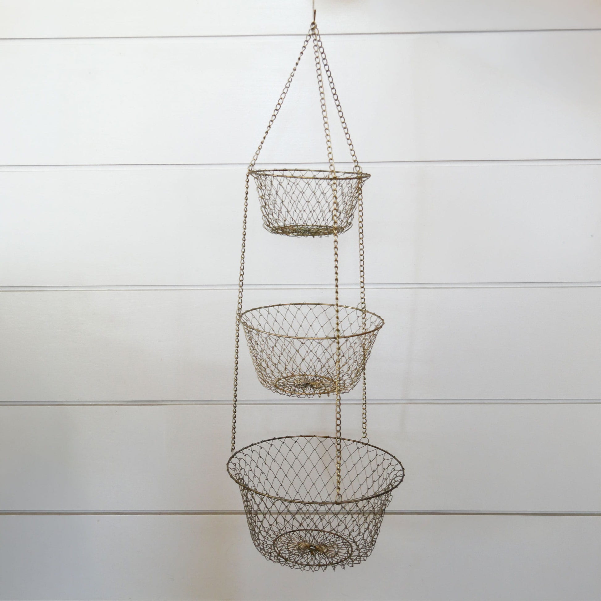 Vintage Silver Wire 3-Tier Hanging Basket, Farmhouse Fruit Basket, Hanging Wire Fruit Basket, Vintage Hanging Wire Basket, 3 shelf basket, Vintage wire 3 tier baskets
