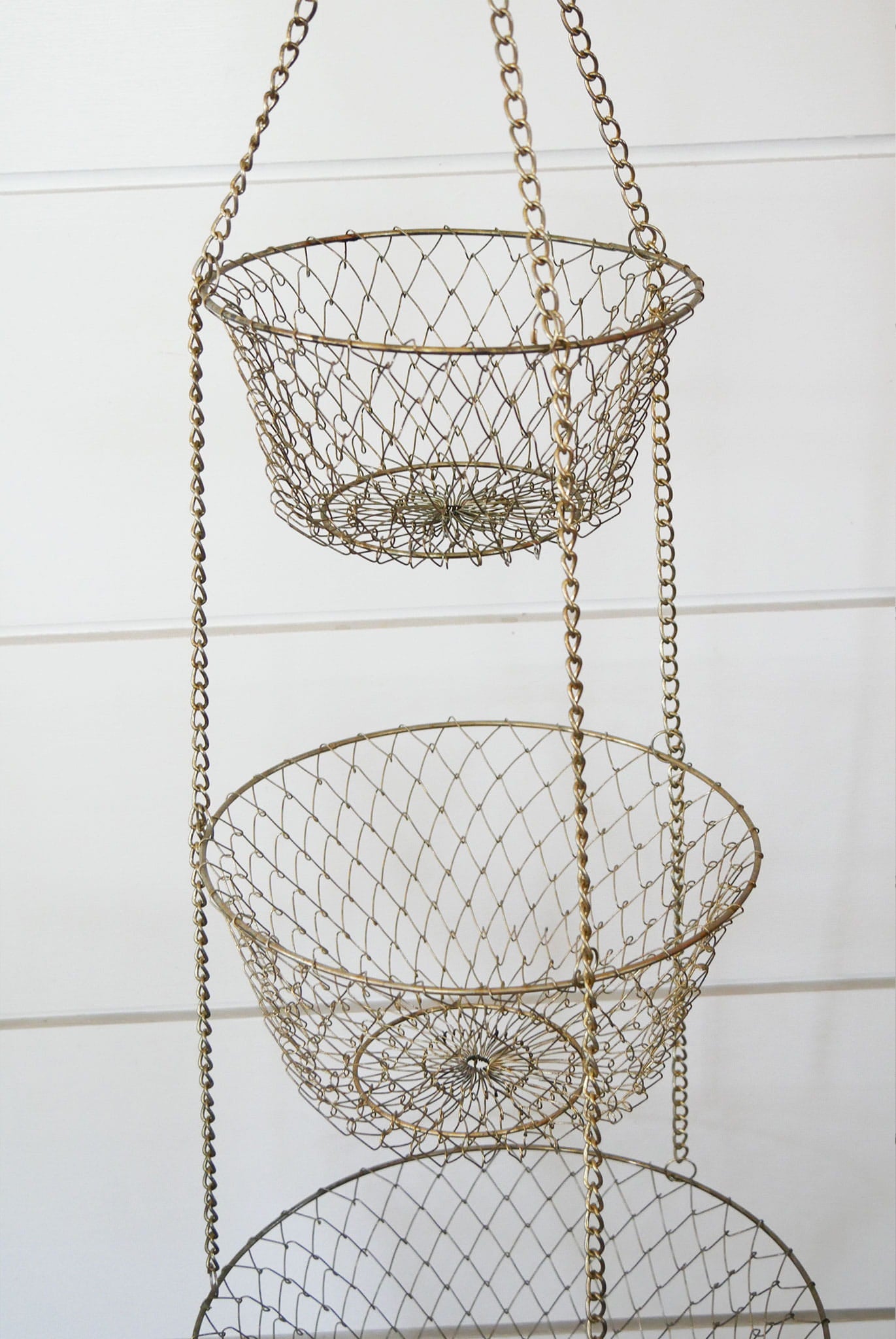 Vintage Silver Wire 3-Tier Hanging Basket, Farmhouse Fruit Basket, Hanging Wire Fruit Basket, Vintage Hanging Wire Basket, 3 shelf basket, Vintage wire 3 tier baskets