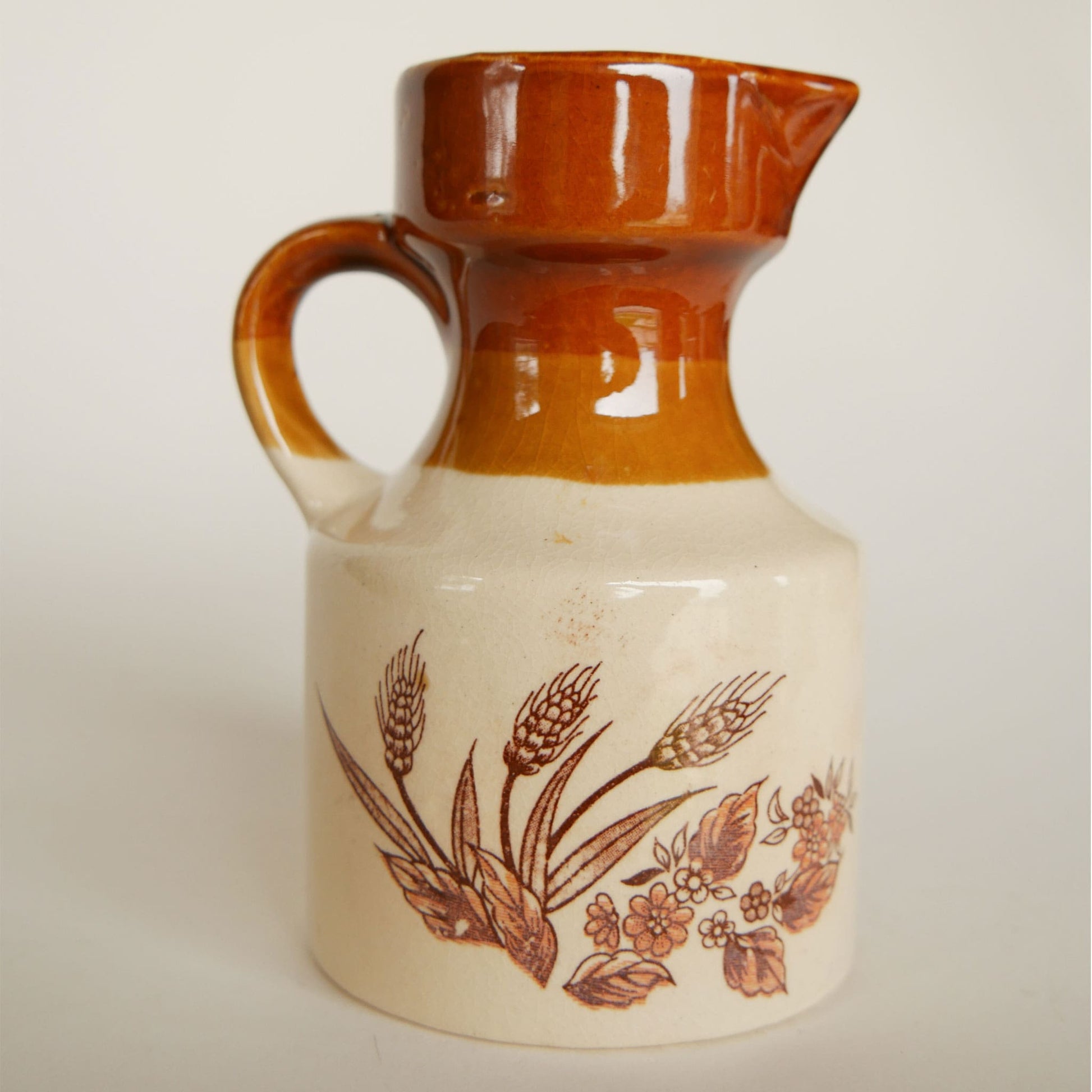 Vintage Golden Wheat Mini Stoneware Pitcher Vintage Farmhouse Stoneware Jug, Vintage Farmhouse Stoneware