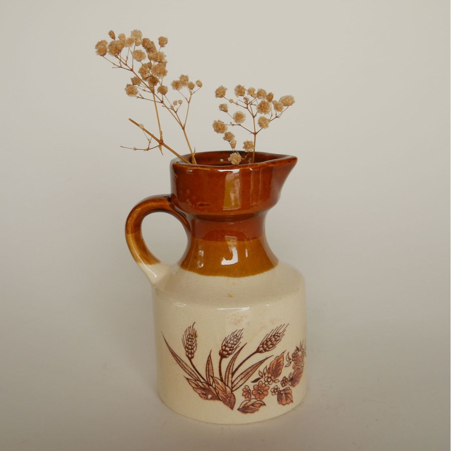 Vintage Golden Wheat Mini Stoneware Pitcher Vintage Farmhouse Stoneware Jug, Vintage Farmhouse Stoneware