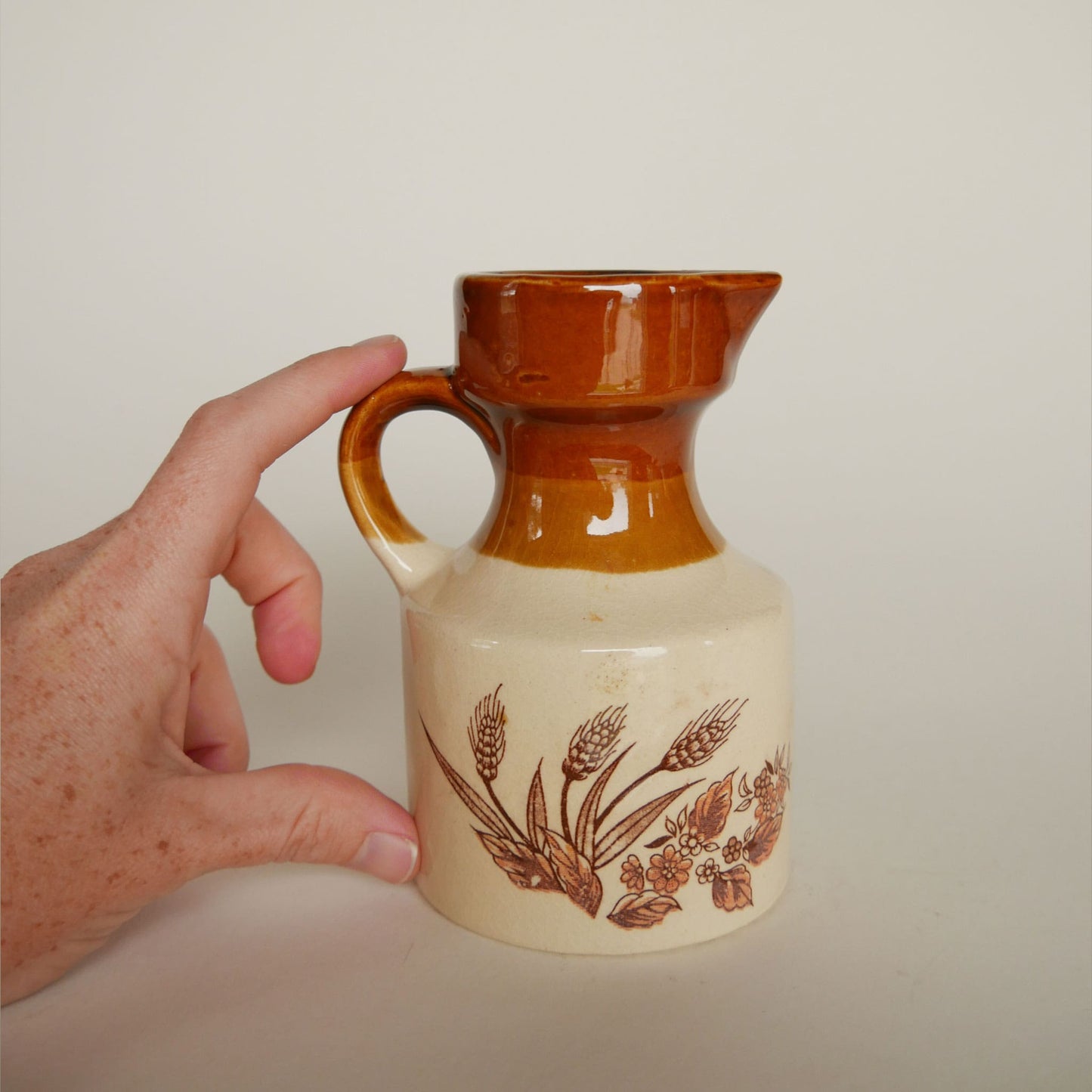 Vintage Golden Wheat Mini Stoneware Pitcher Vintage Farmhouse Stoneware Jug, Vintage Farmhouse Stoneware