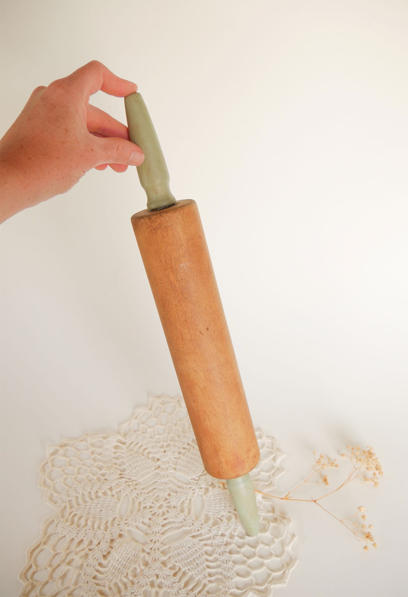Vintage Wooden Green Handle 18in Rolling Pin Vintage Farmhouse Kitchen Decor Farmhouse Green Decor Green Rolling Pin Vintage Green Rolling Pin